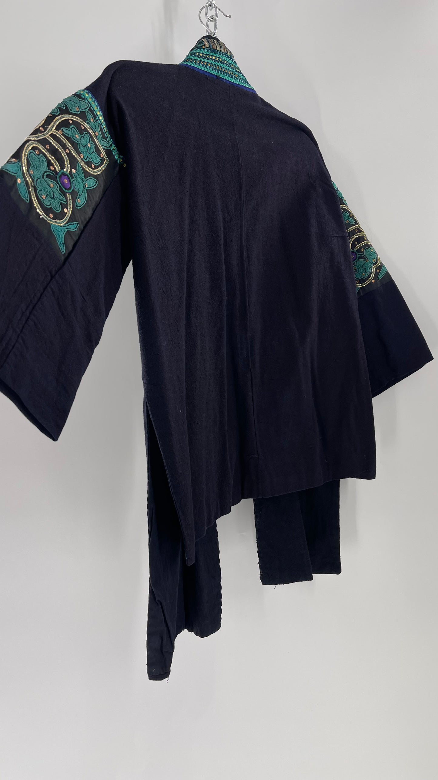 Chinese Vintage Unisex Forbidden Stitch Giuzhou Embroidered Teal Jacket (One Size)