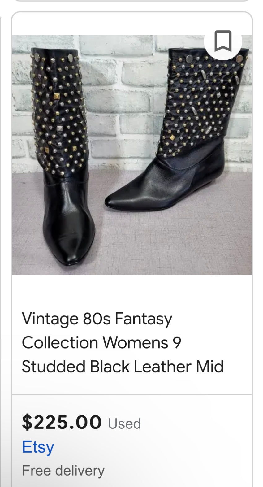 Vintage 1980s Fantasy Collection White Leather Pointed Boots with Mixed Metal Studs (8)