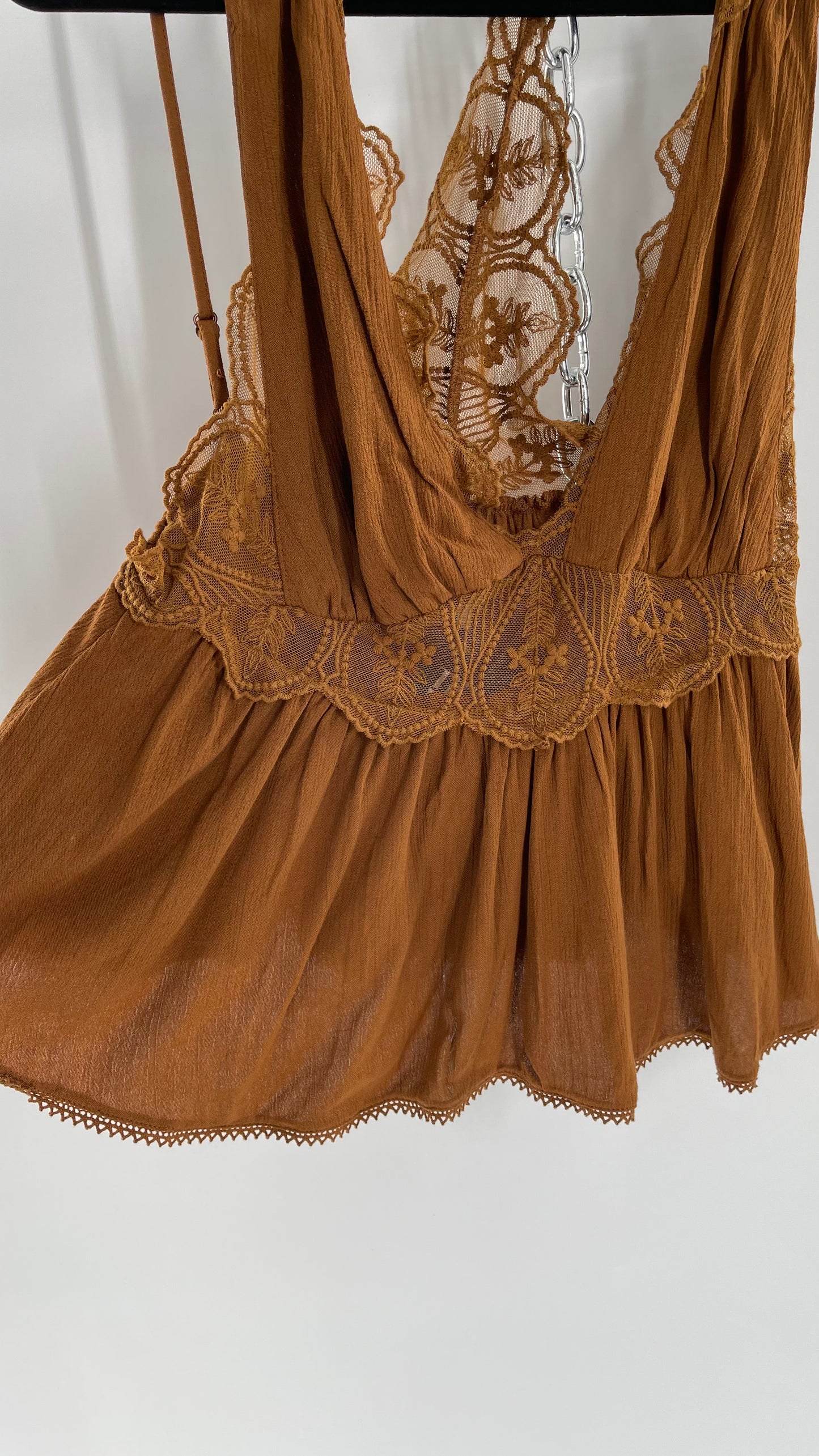 Free People Copper/Brown Voluminous Tank with Lace Detailing (XS)