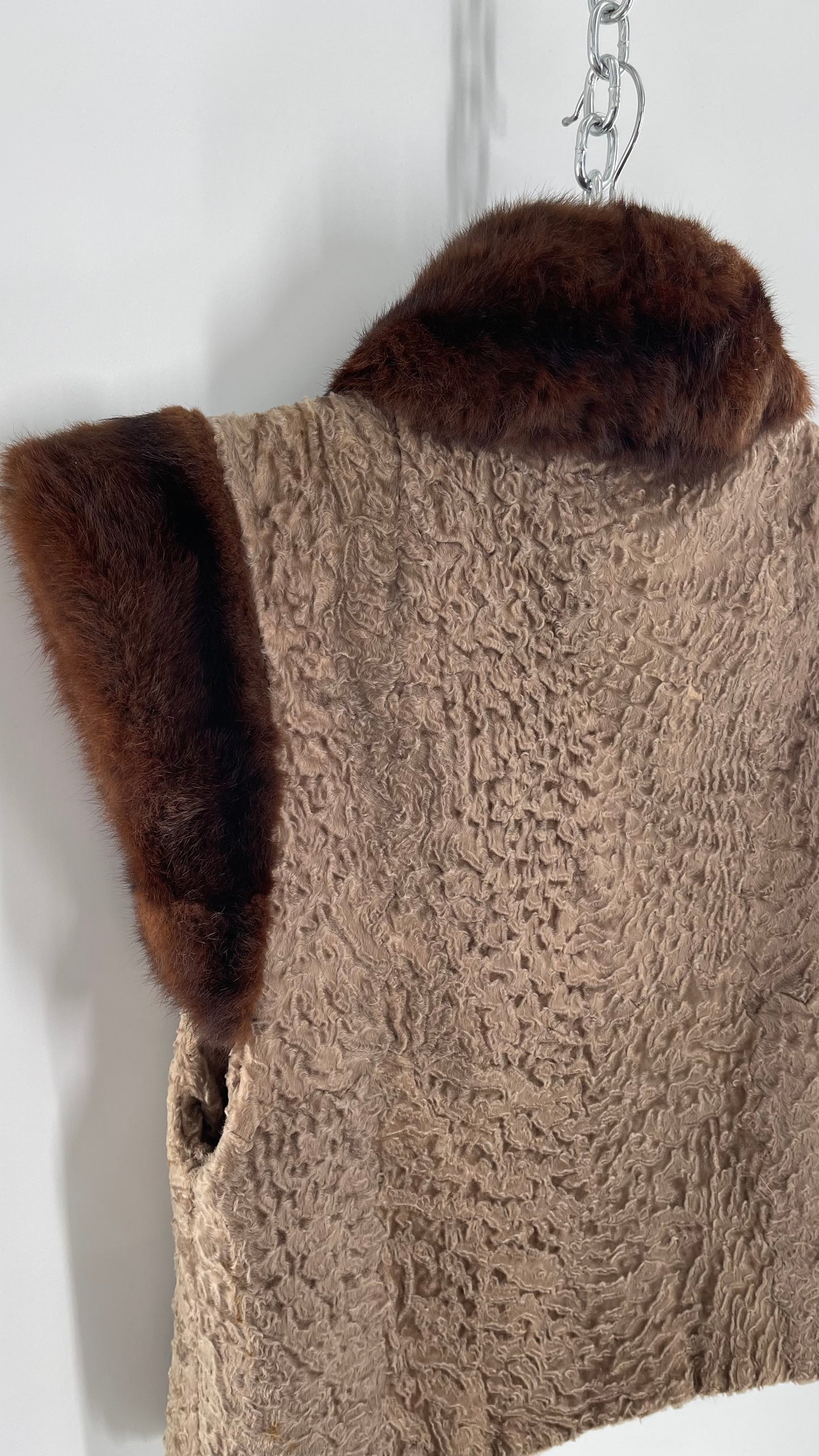 Vintage Hand Made Genuine Contrast Fur Vest (S/M)