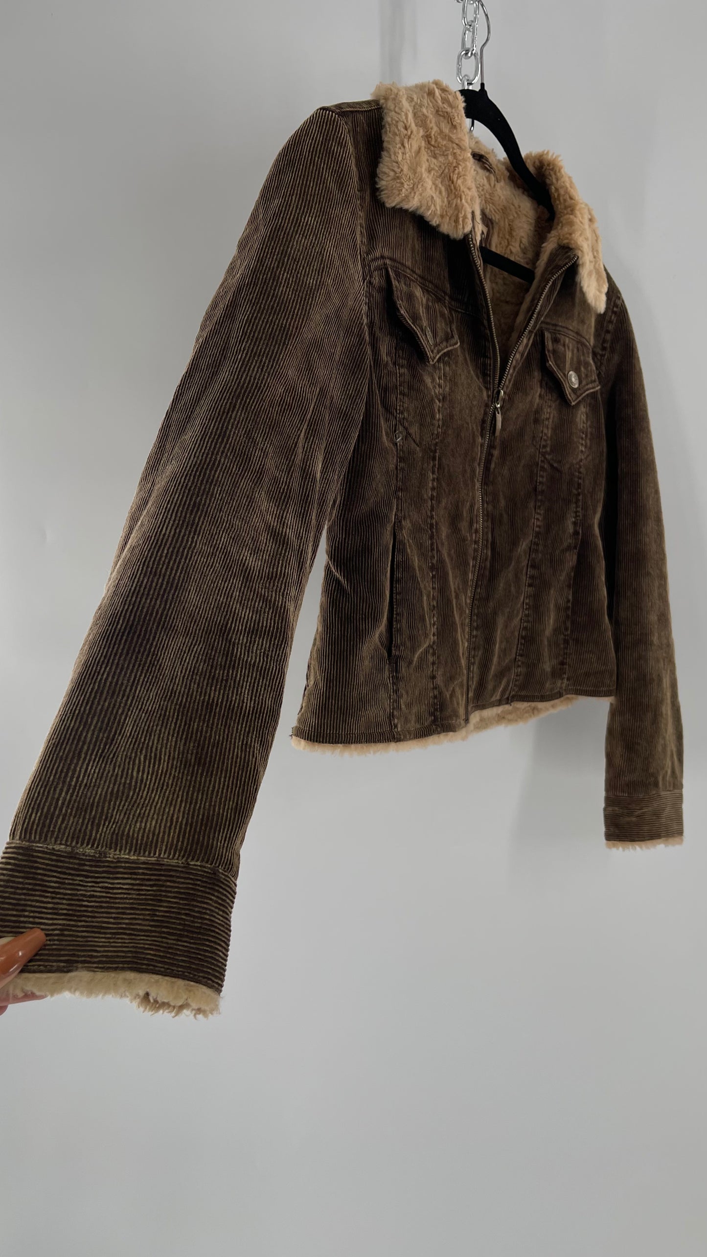 Vintage giacca Corduroy Cropped Jacket with Sherpa/Teddy Collar  (Medium)