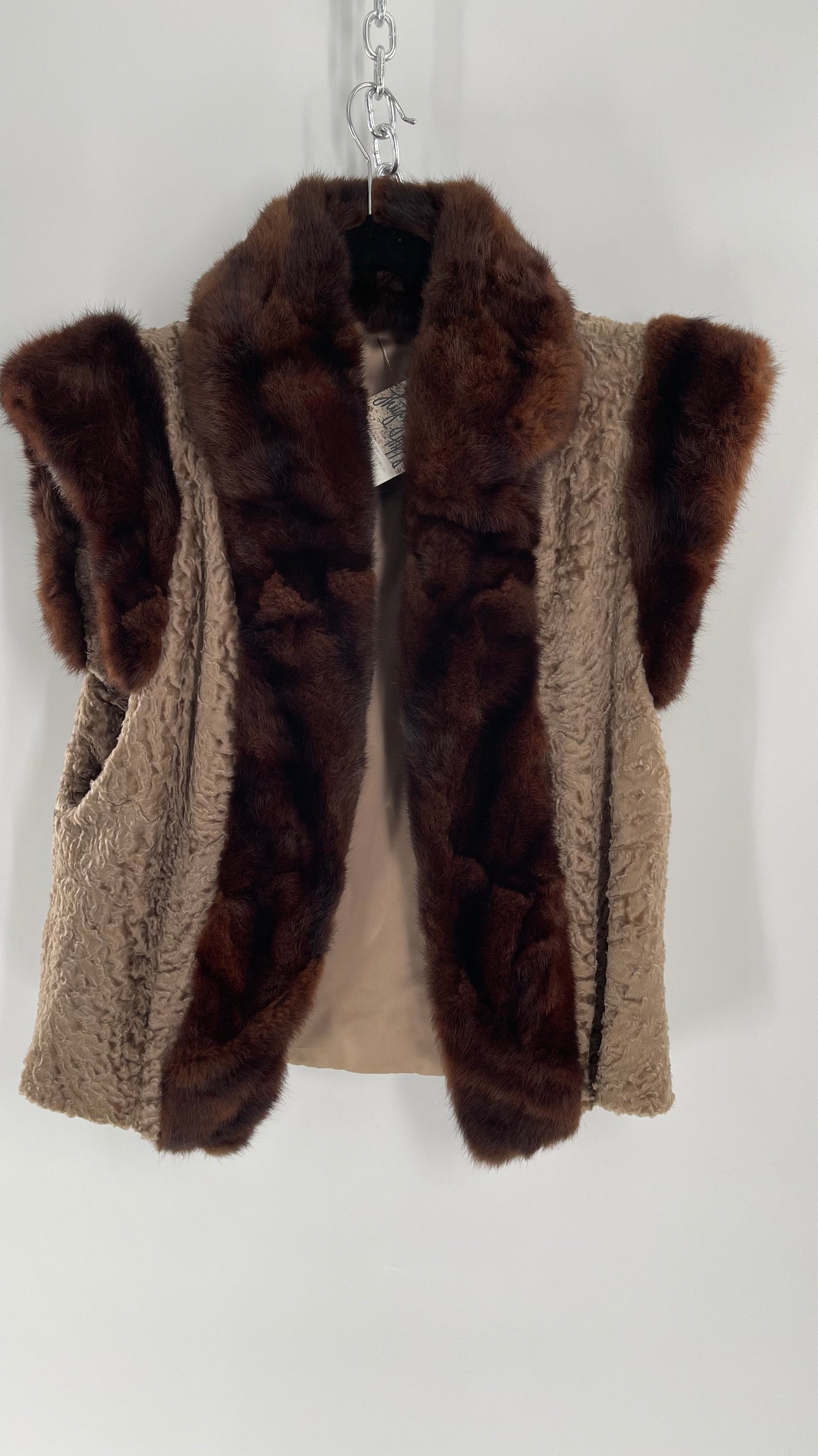 Vintage Hand Made Genuine Contrast Fur Vest (S/M)