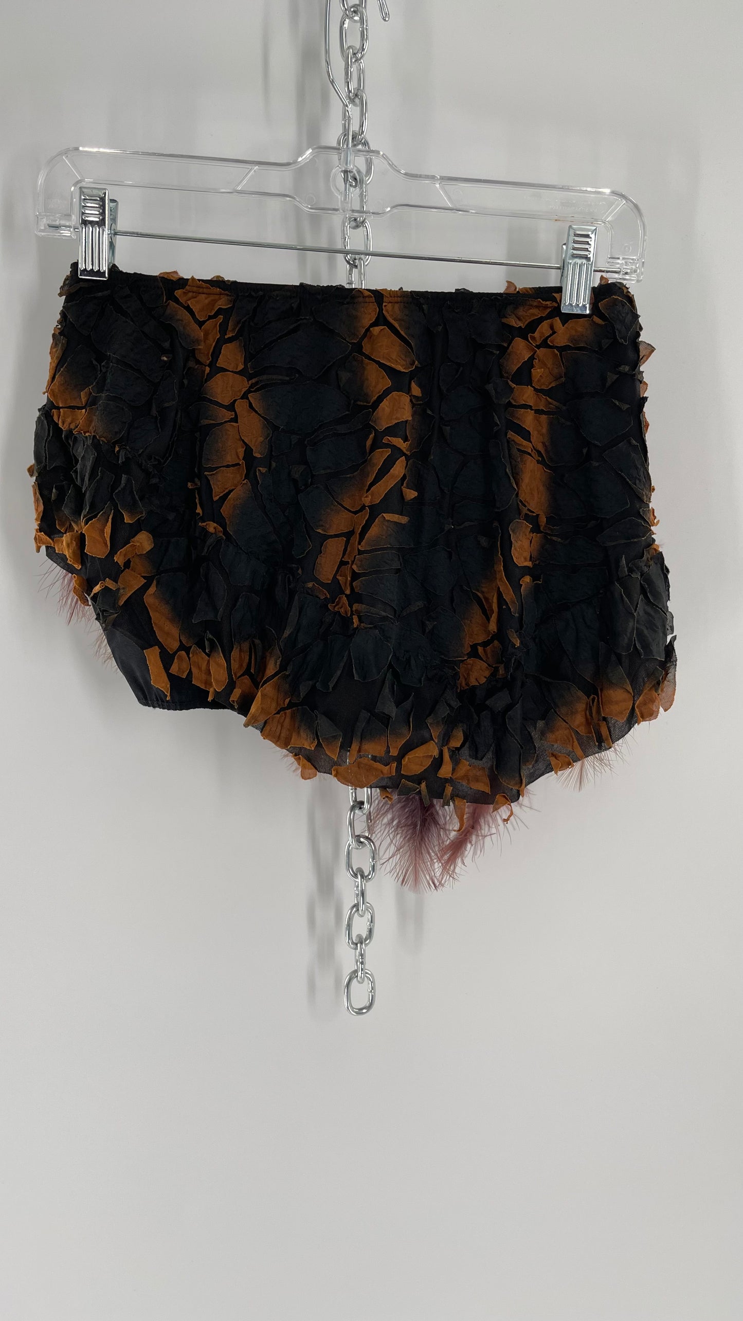 Vintage Micro Mini Skirt/ Skirt BeltWith Hidden Shorts, Textured Burnt Scale Fabric, and Feathered Asymmetric Hem (XS/S)