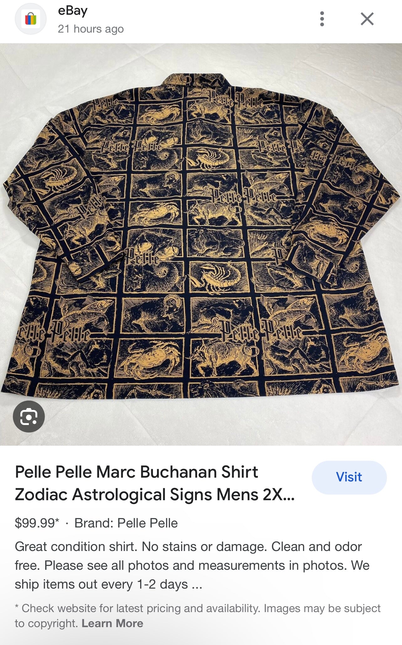 Extremely Rare Vintage PELLE PELLE Zodiac Astrology Comic Strip Graphic Long Sleeve Button Up (3X)