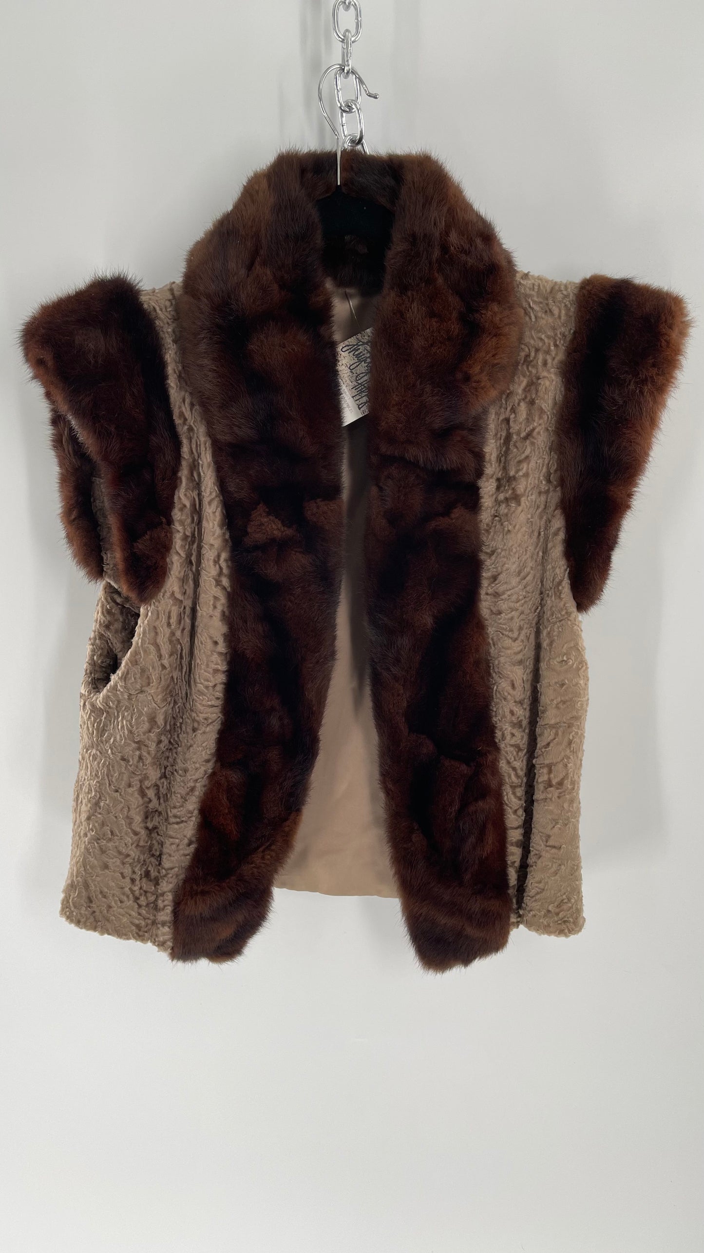 Vintage Hand Made Genuine Contrast Fur Vest (S/M)