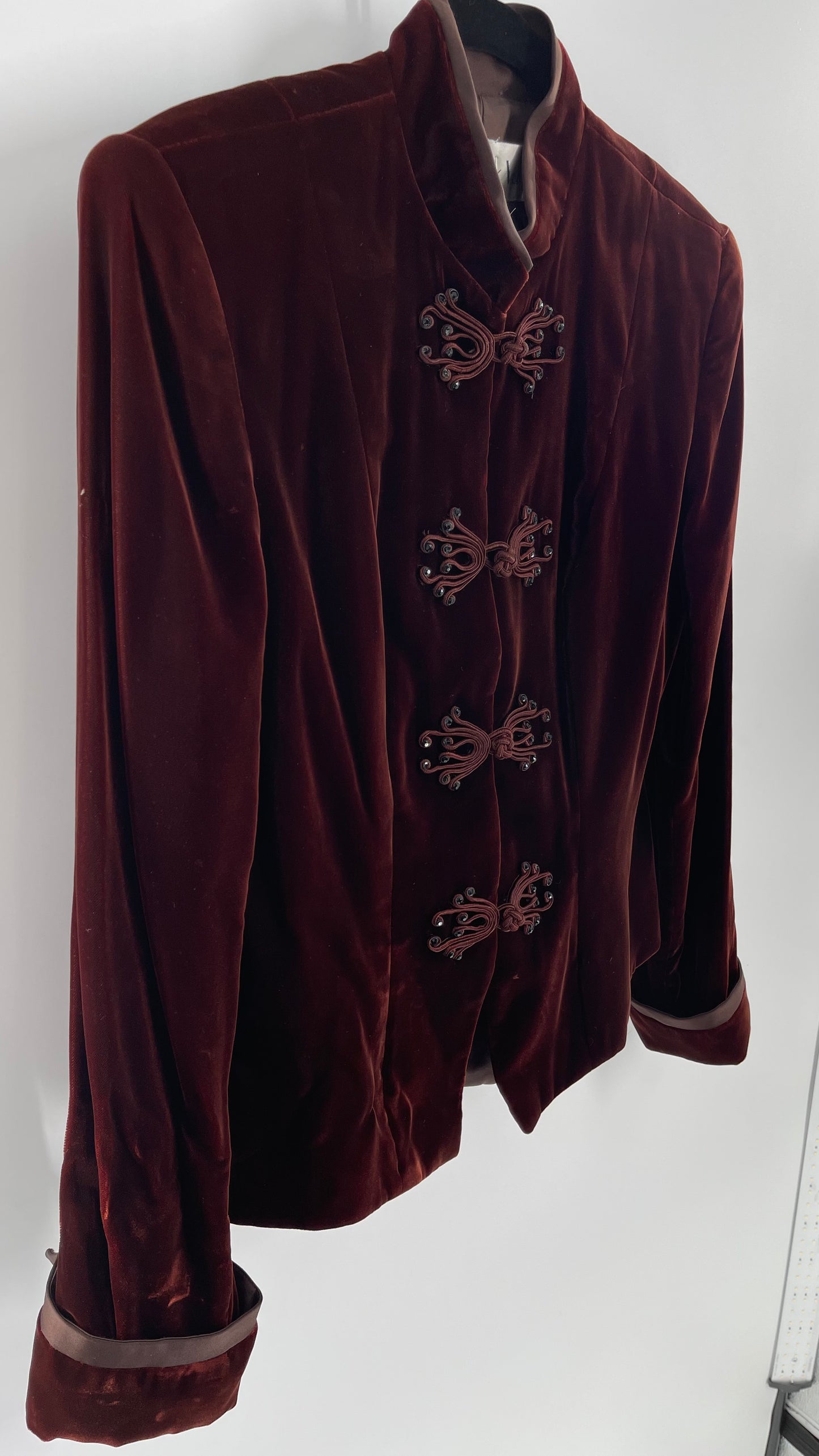 Vintage Anthony Vask Blood Red Burgundy Velvet Coat Jacket with Rope Closure Detailing (C)(10)