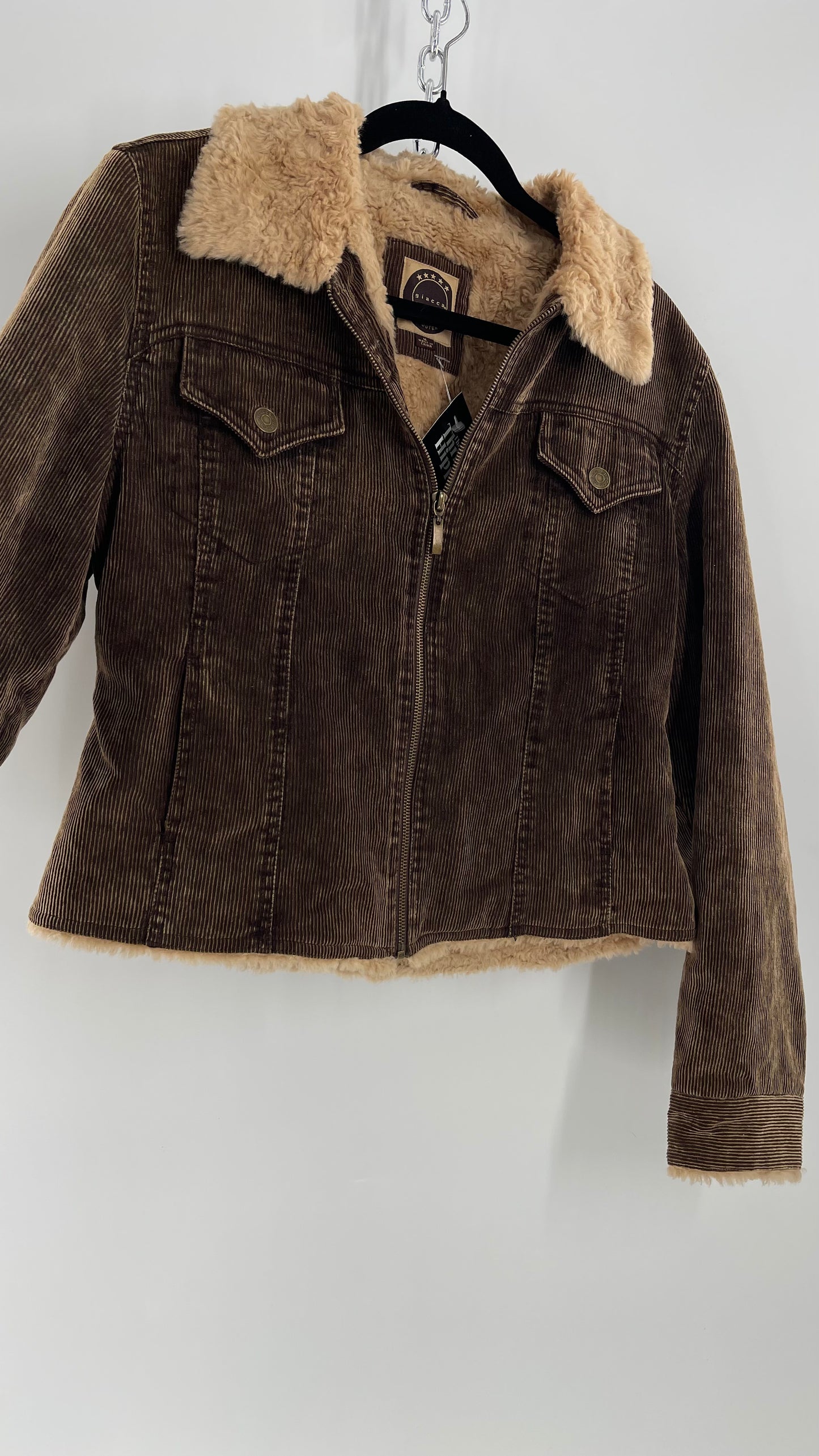 Vintage giacca Corduroy Cropped Jacket with Sherpa/Teddy Collar  (Medium)