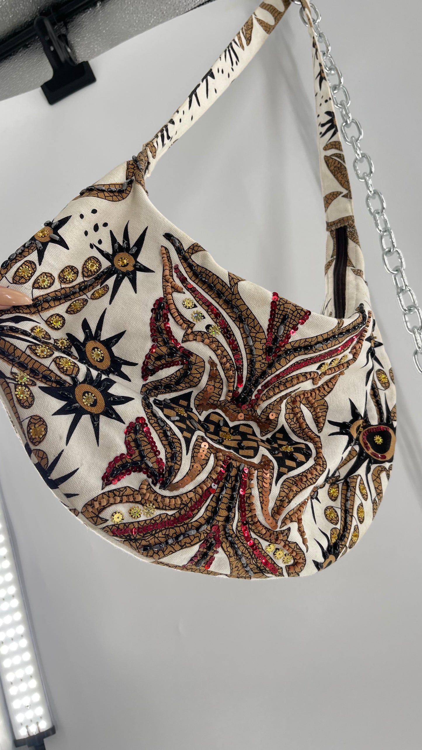 Vintage Patterned + Beaded Sling Bag