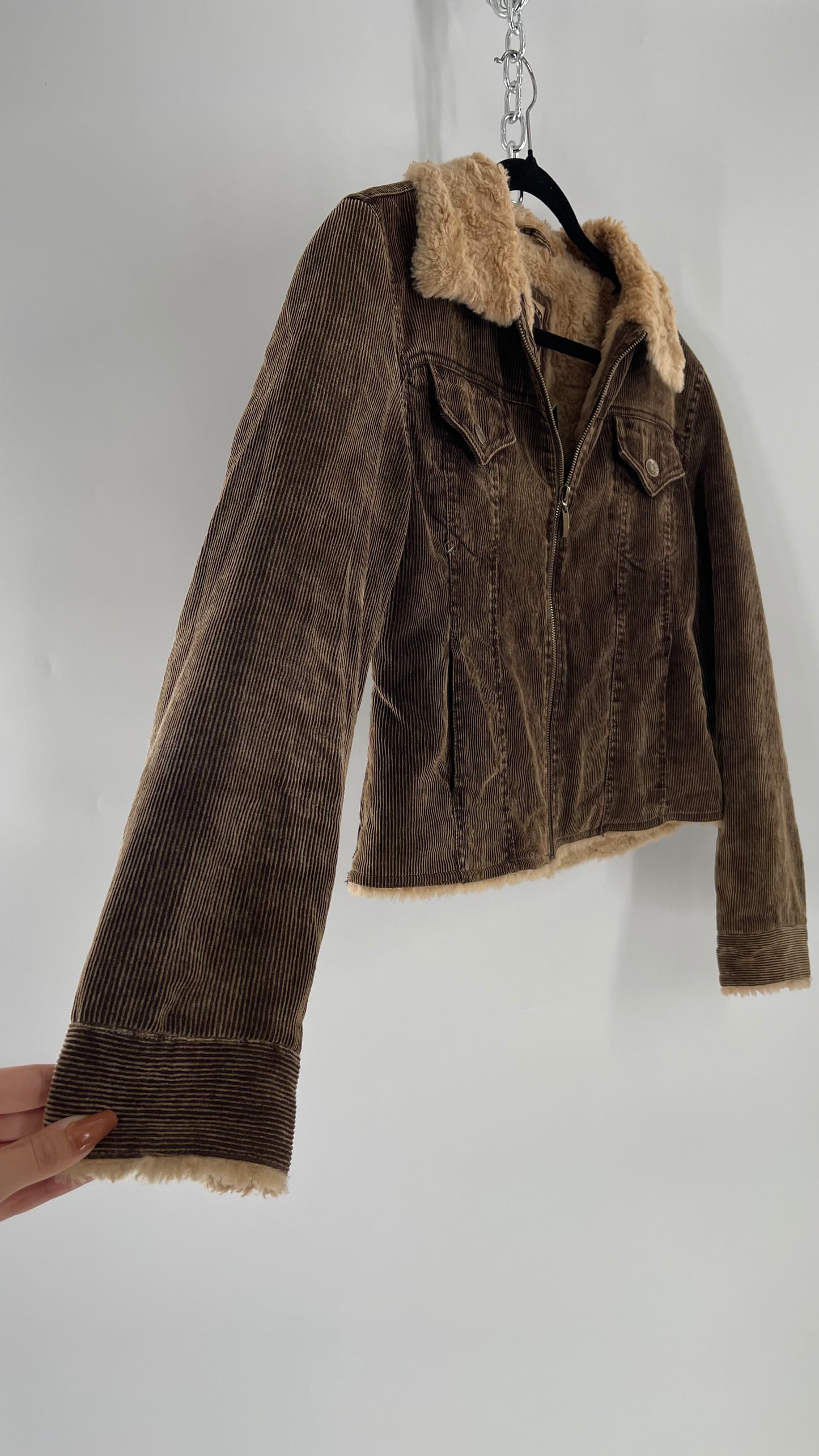 Vintage giacca Corduroy Cropped Jacket with Sherpa/Teddy Collar  (Medium)