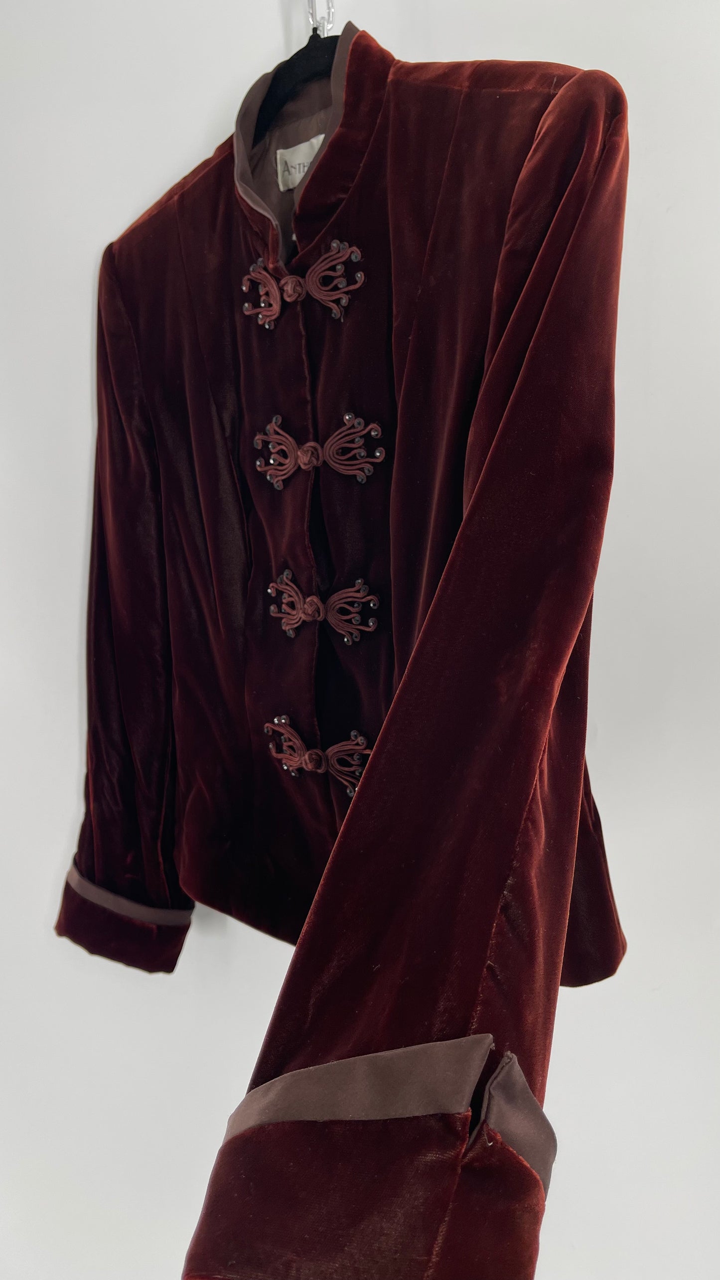 Vintage Anthony Vask Blood Red Burgundy Velvet Coat Jacket with Rope Closure Detailing (C)(10)