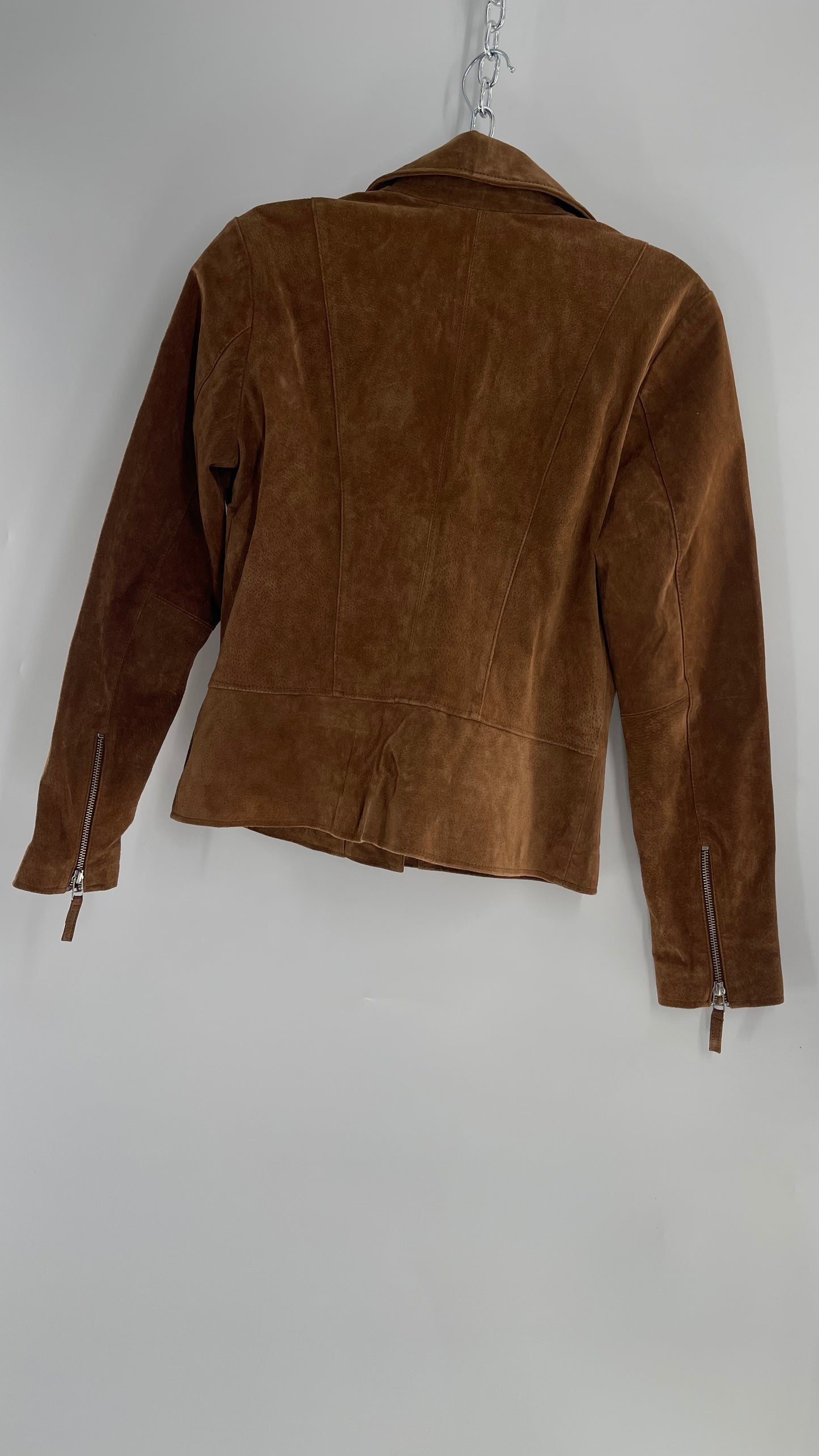 Vintage ESCALIER Brown Genuine Leather Suede Motorcycle Jacket with Heavy Duty Zippers (Medium)