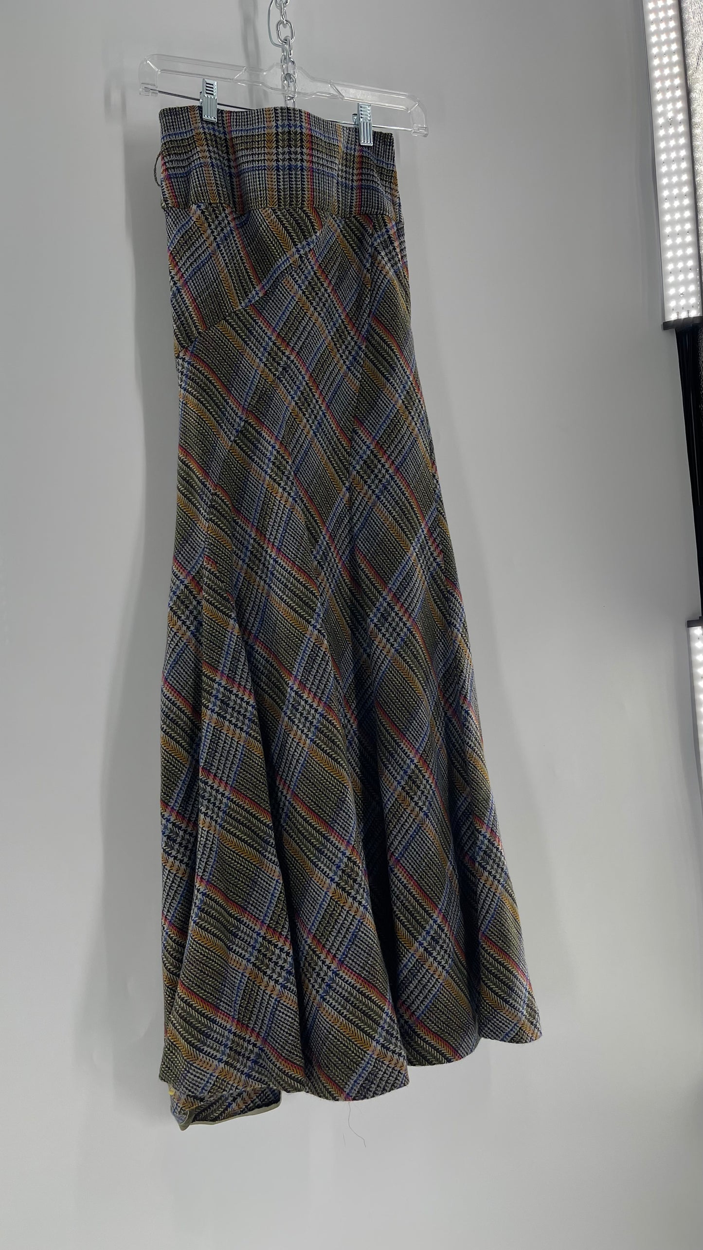 Elevenses 87% Wool Plaid Asymmetric Swirl Seam and Pleated Voluminous Hem  (0)