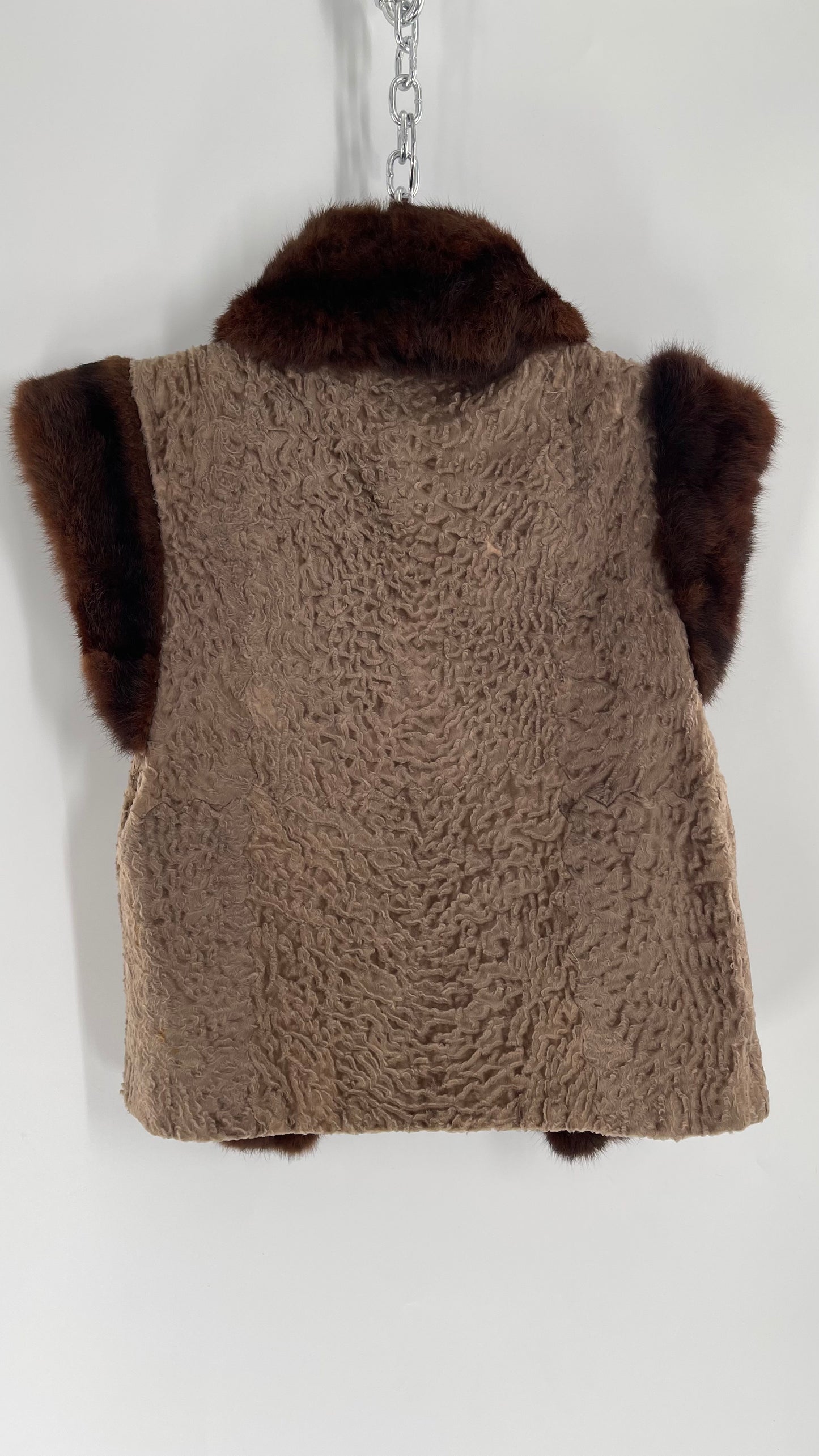 Vintage Hand Made Genuine Contrast Fur Vest (S/M)