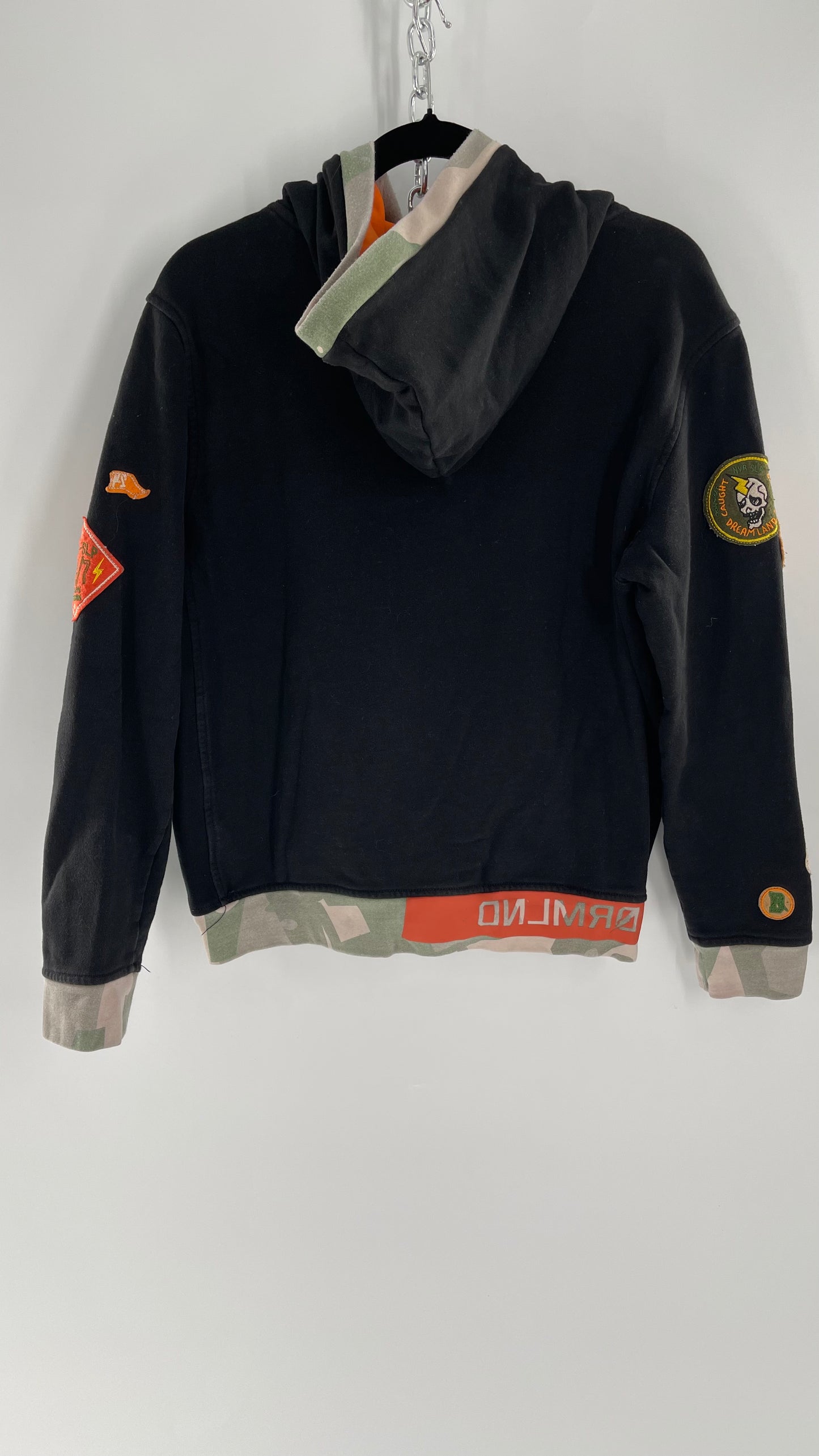 DREAMLAND Black Hoodie with Heavy Embroidered Details and Patches  (Medium)