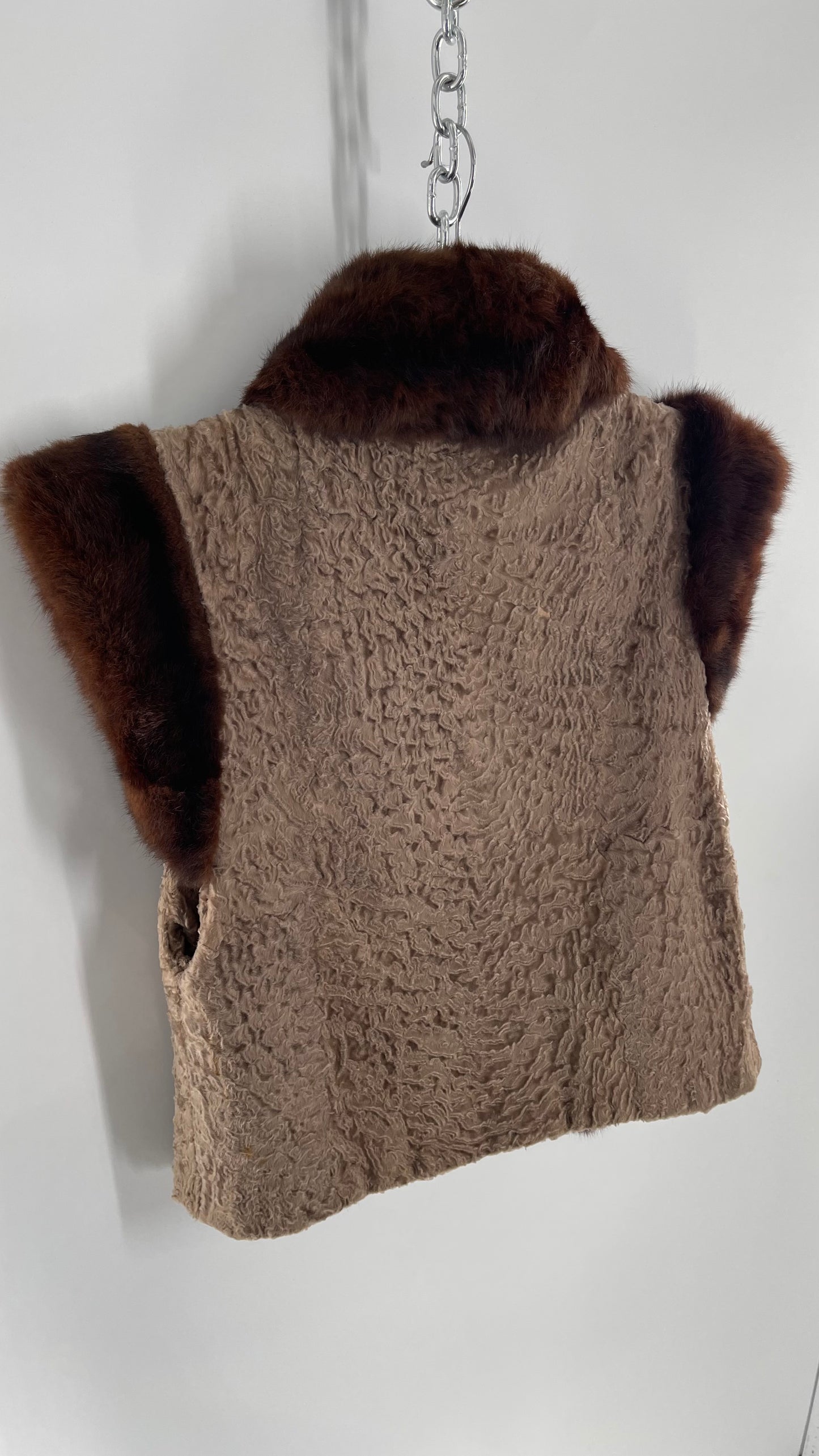 Vintage Hand Made Genuine Contrast Fur Vest (S/M)