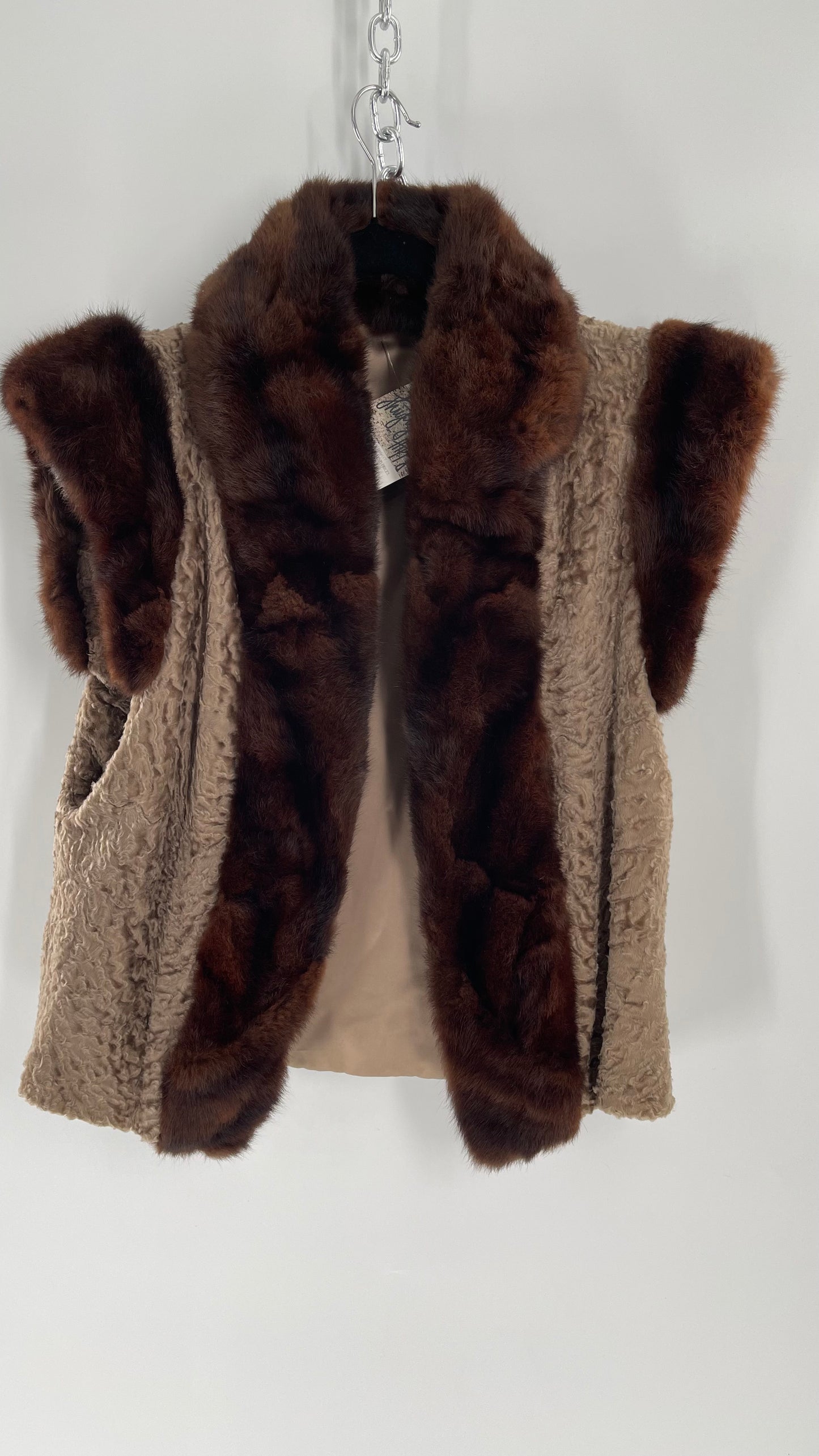 Vintage Hand Made Genuine Contrast Fur Vest (S/M)