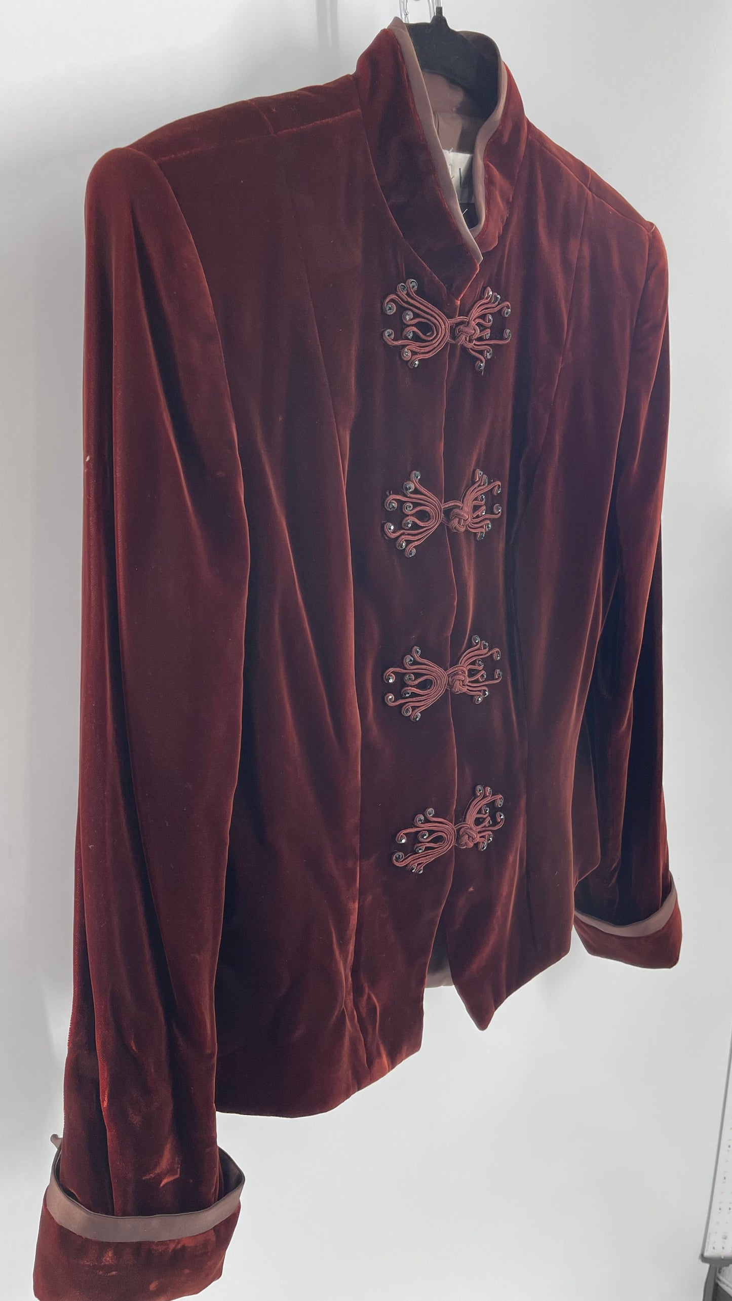 Vintage Anthony Vask Blood Red Burgundy Velvet Coat Jacket with Rope Closure Detailing (C)(10)