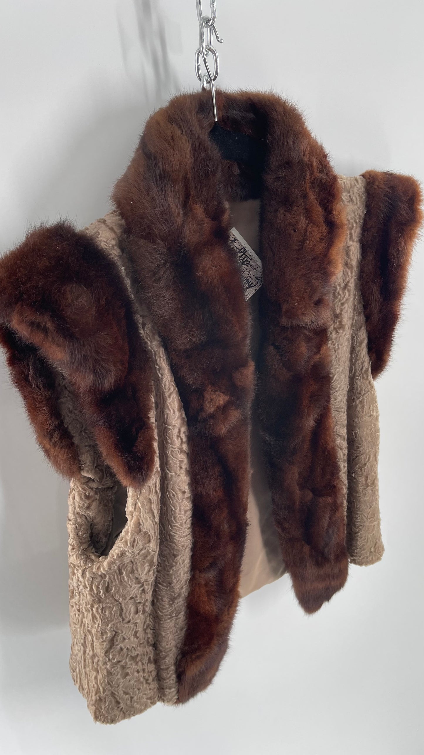 Vintage Hand Made Genuine Contrast Fur Vest (S/M)