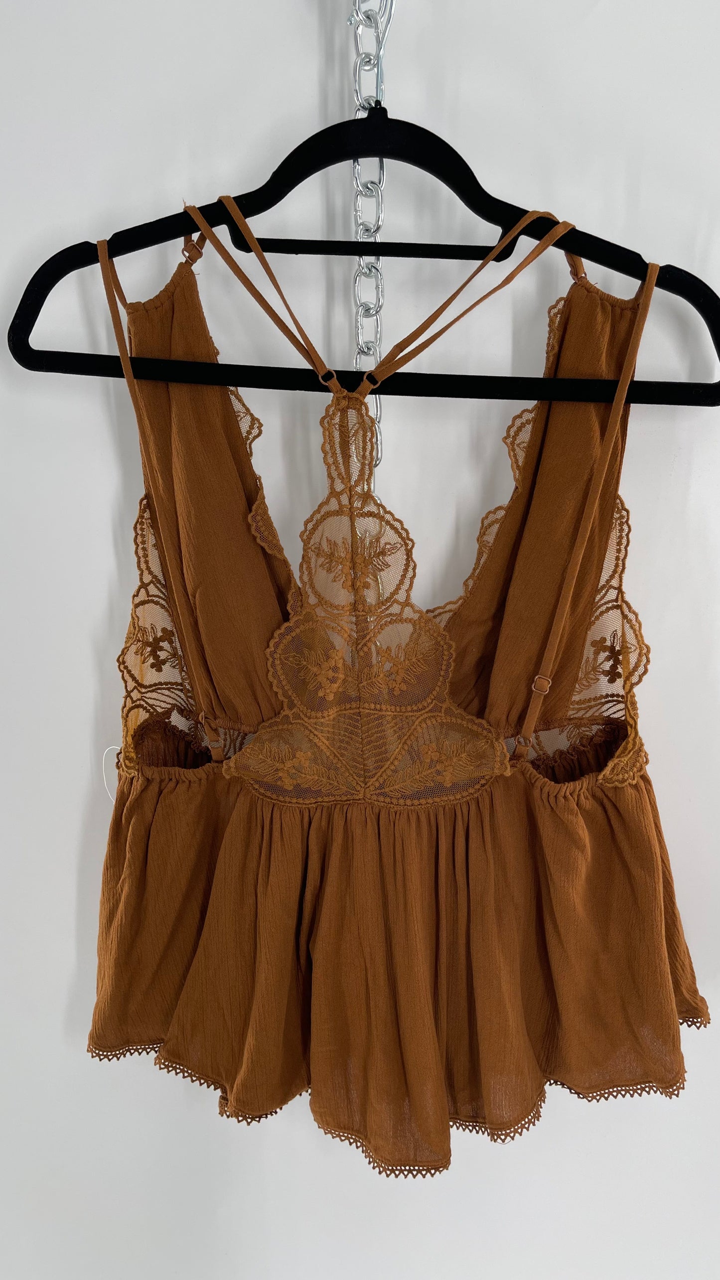 Free People Copper/Brown Voluminous Tank with Lace Detailing (XS)