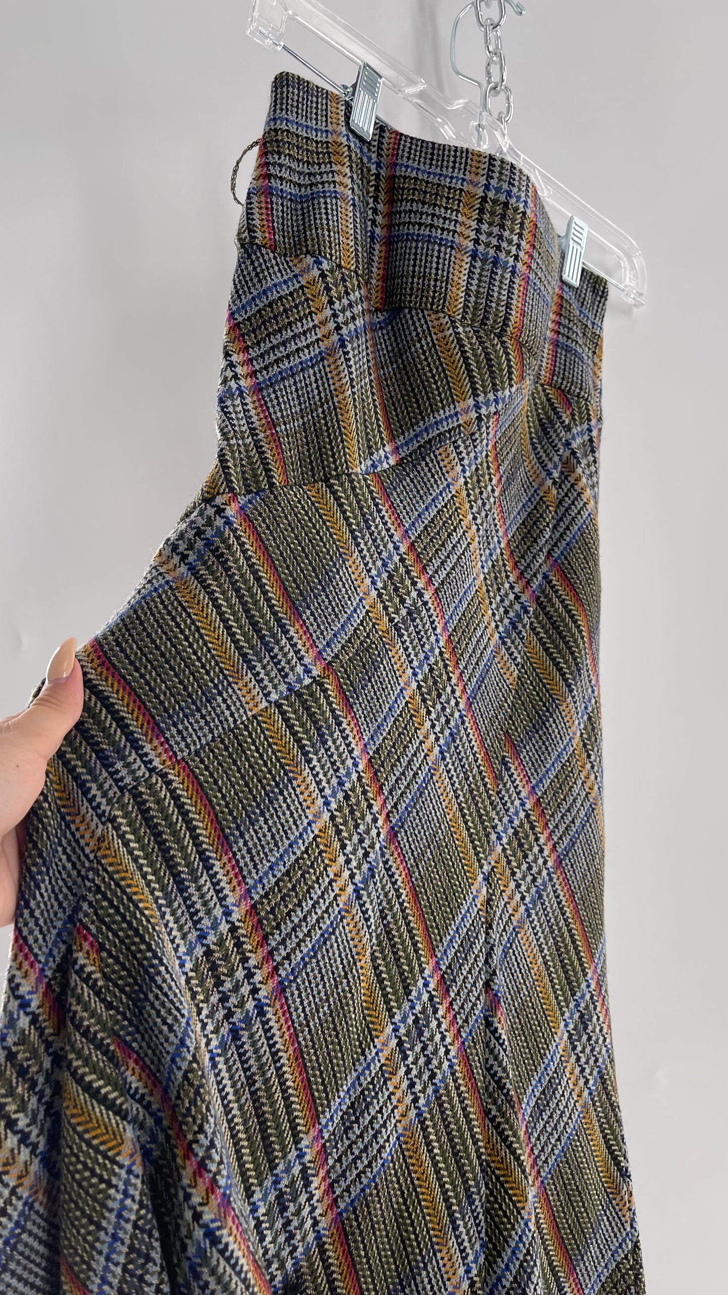 Elevenses 87% Wool Plaid Asymmetric Swirl Seam and Pleated Voluminous Hem  (0)