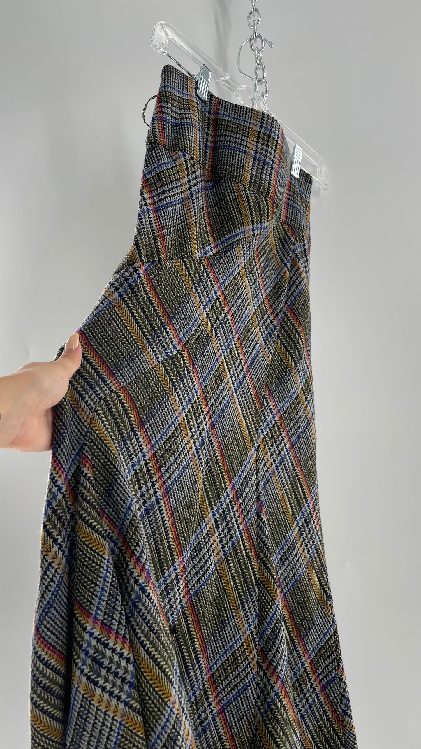 Elevenses 87% Wool Plaid Asymmetric Swirl Seam and Pleated Voluminous Hem  (0)