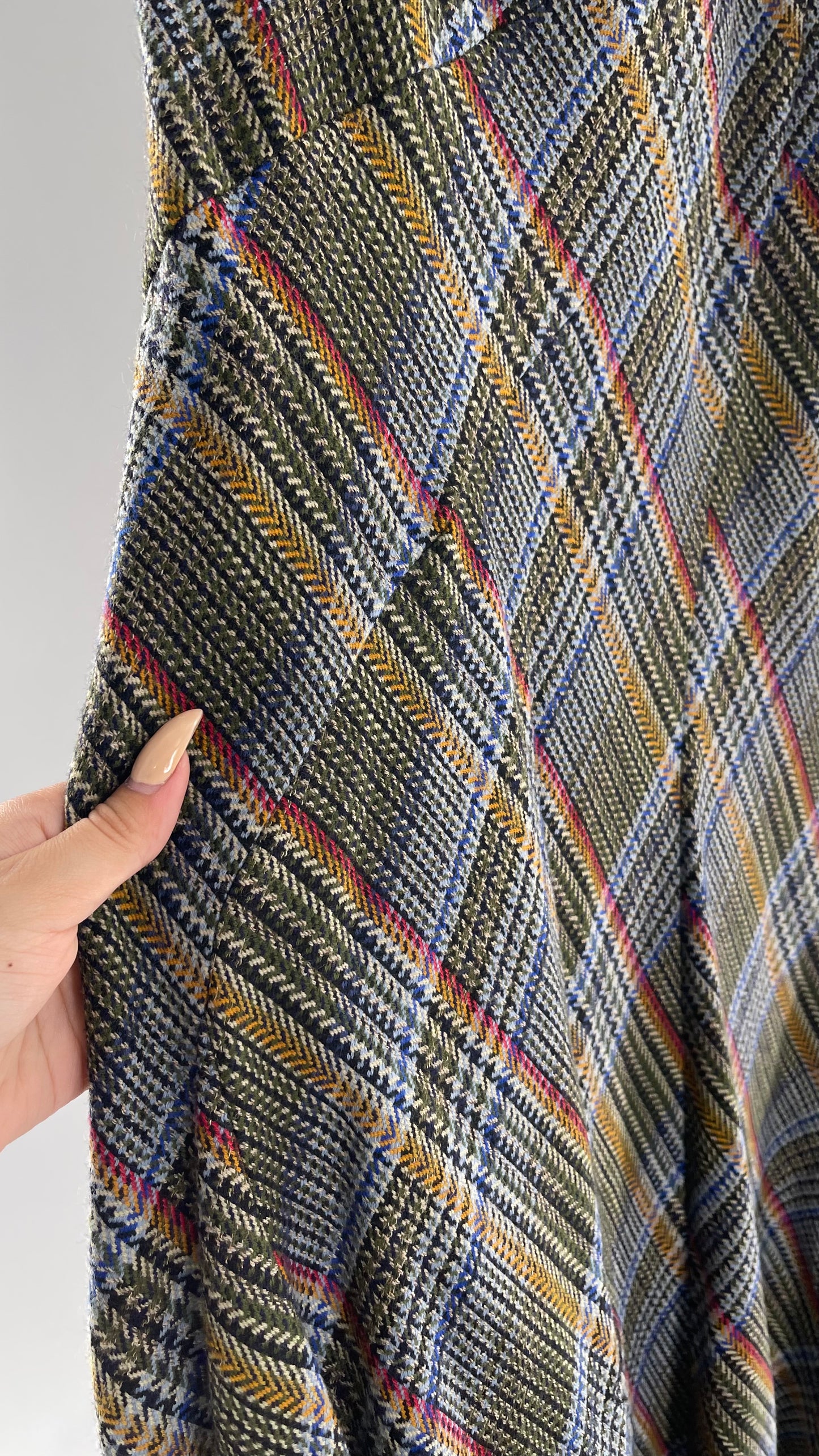 Elevenses 87% Wool Plaid Asymmetric Swirl Seam and Pleated Voluminous Hem  (0)