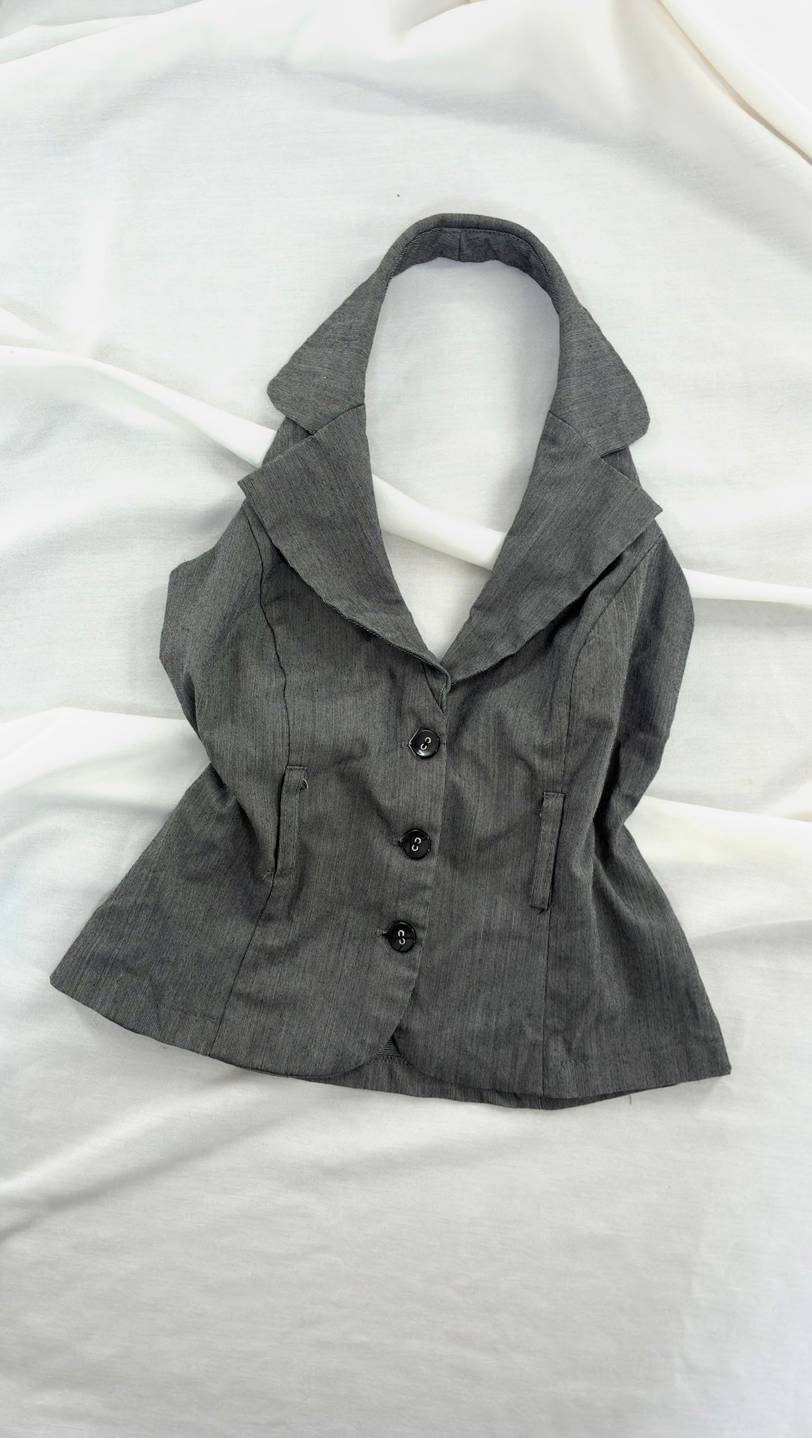 Vintage MKM DESIGNS Knit Buttoned & Collared Halter with Belt (Medium)