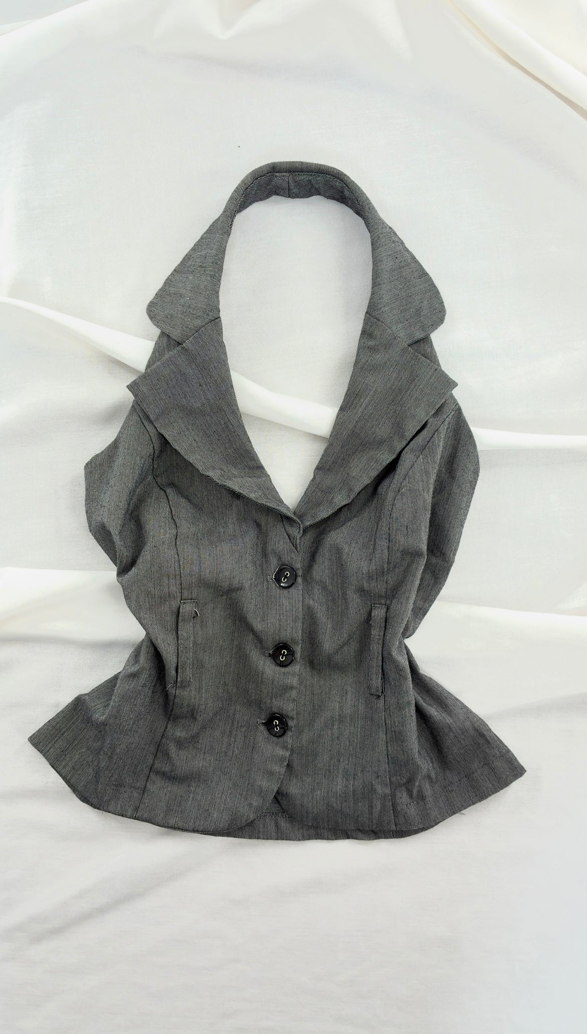 Vintage MKM DESIGNS Knit Buttoned & Collared Halter with Belt (Medium)