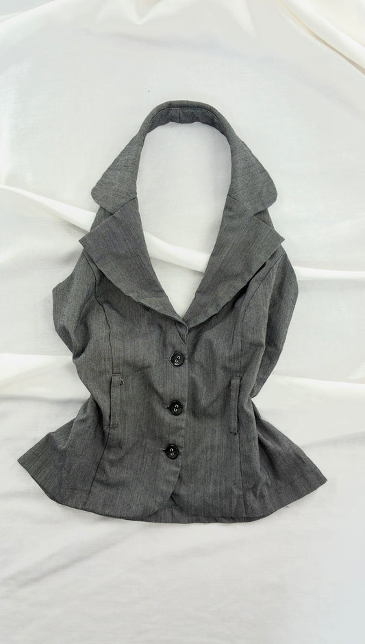 Vintage MKM DESIGNS Knit Buttoned & Collared Halter with Belt (Medium)