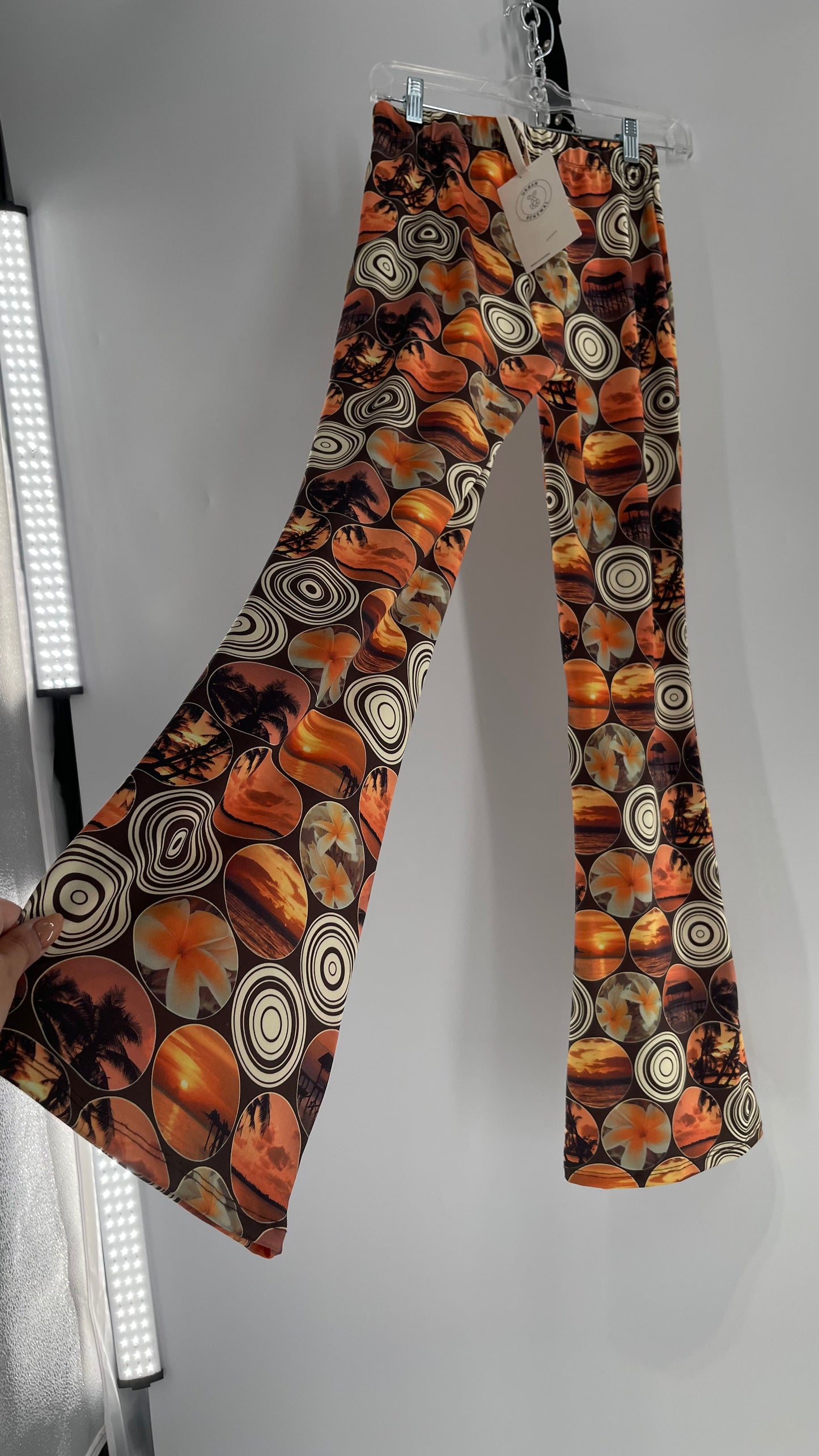 Urban Outfitters Reworked Flares Tropical, Sunset 70s Graphics Pattern (Small)