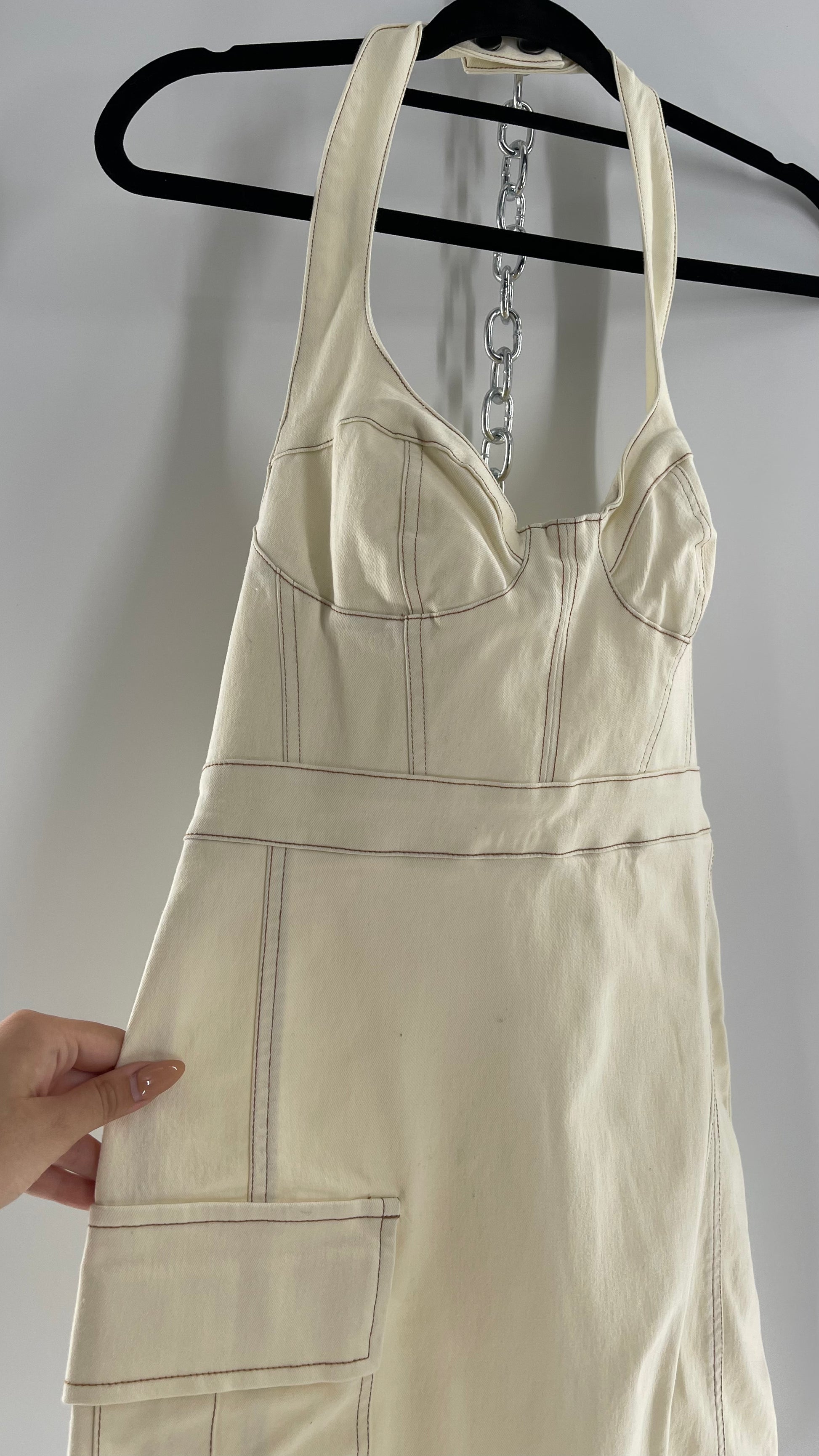 Urban Outfitters Beige Denim Halter Mini Dress (Medium) – The Thrifty Hippy