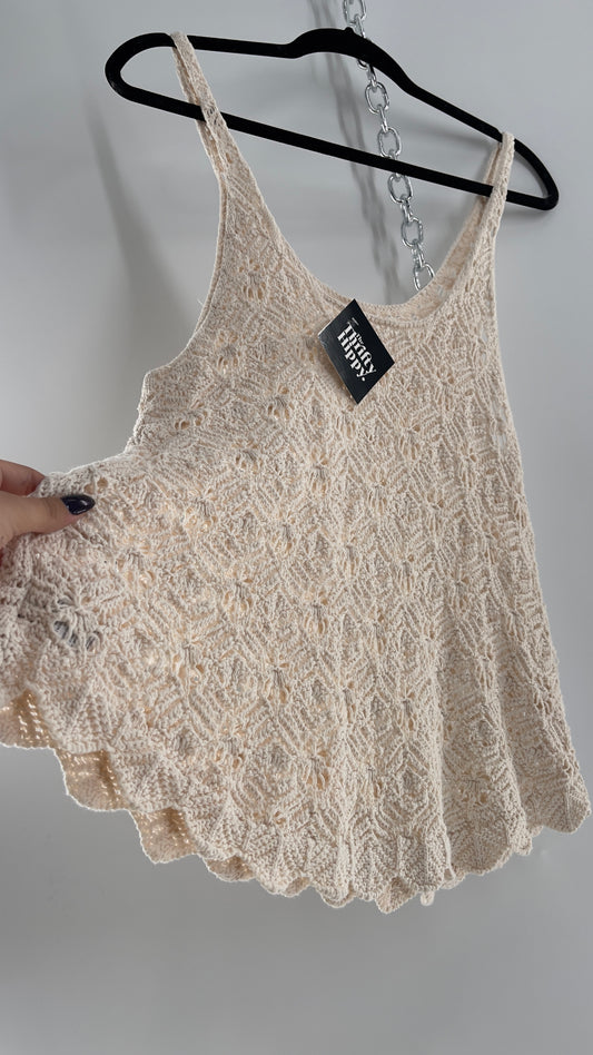 Beige Hippy Crochet Tank (Medium)