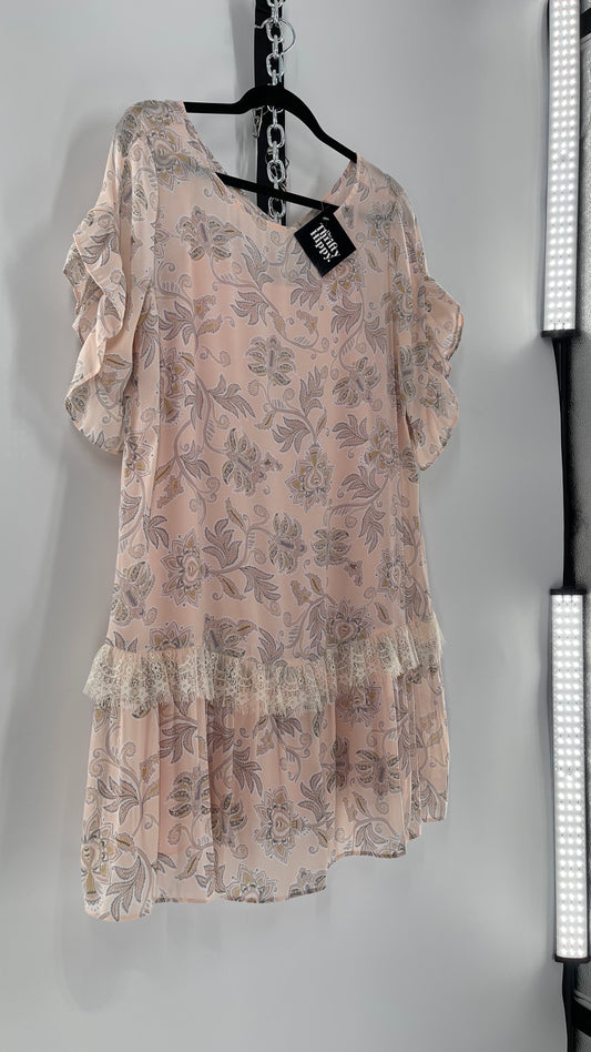 Pastel Pink Paisley T Shirt Dress (Medium)