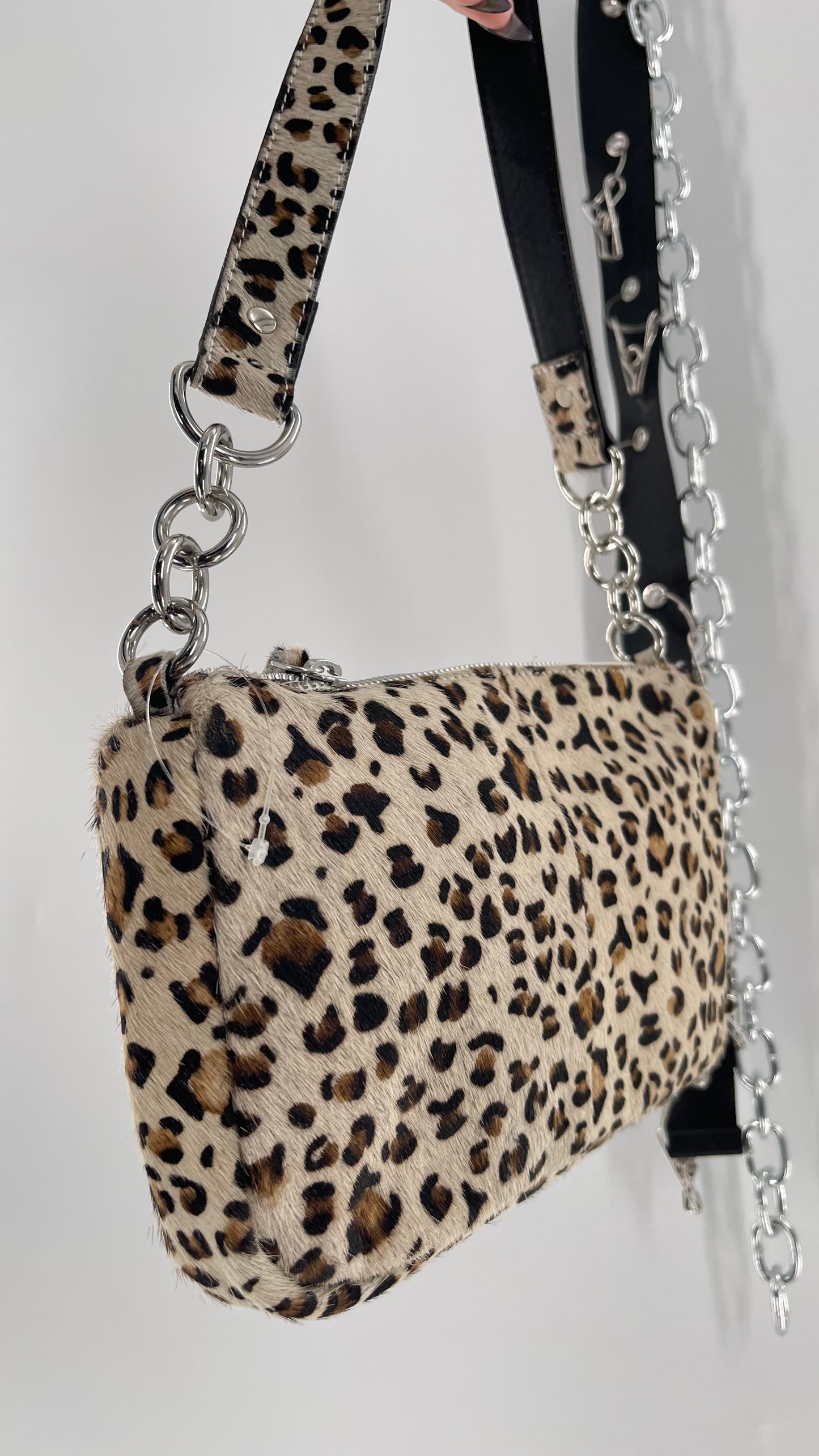 Free People Cheetah Print Textured Purse with Chain Strap