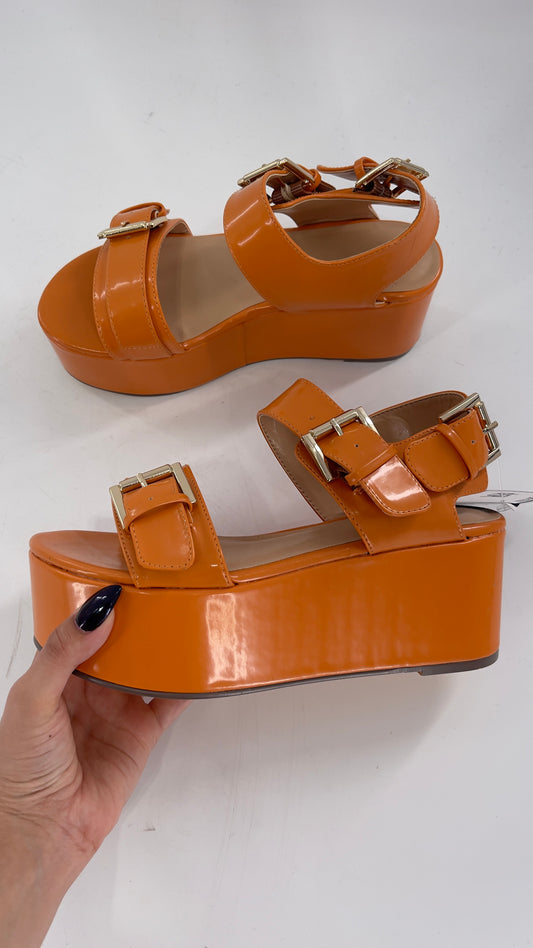 Urban Outfitters Orange Patent Platforms (6)