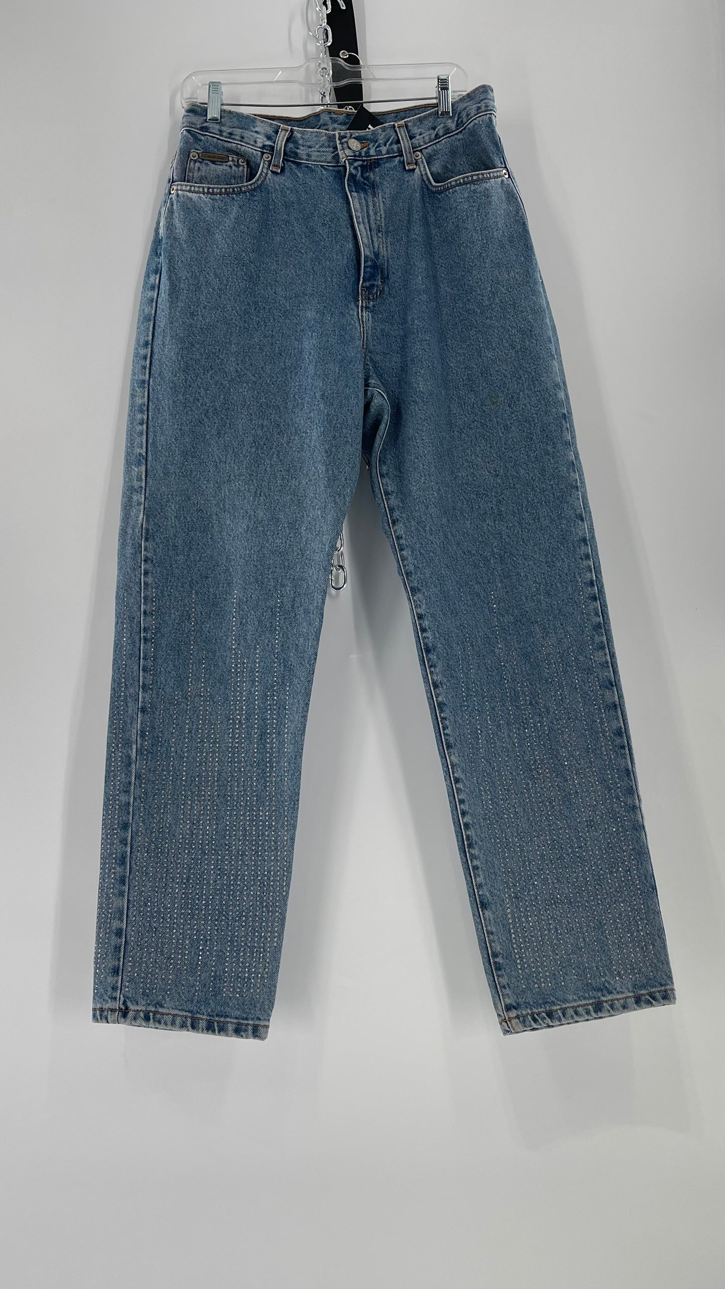 Vintage Calvin Klein Stone Washed Jeans with Silver Glitter Hem (29/30)