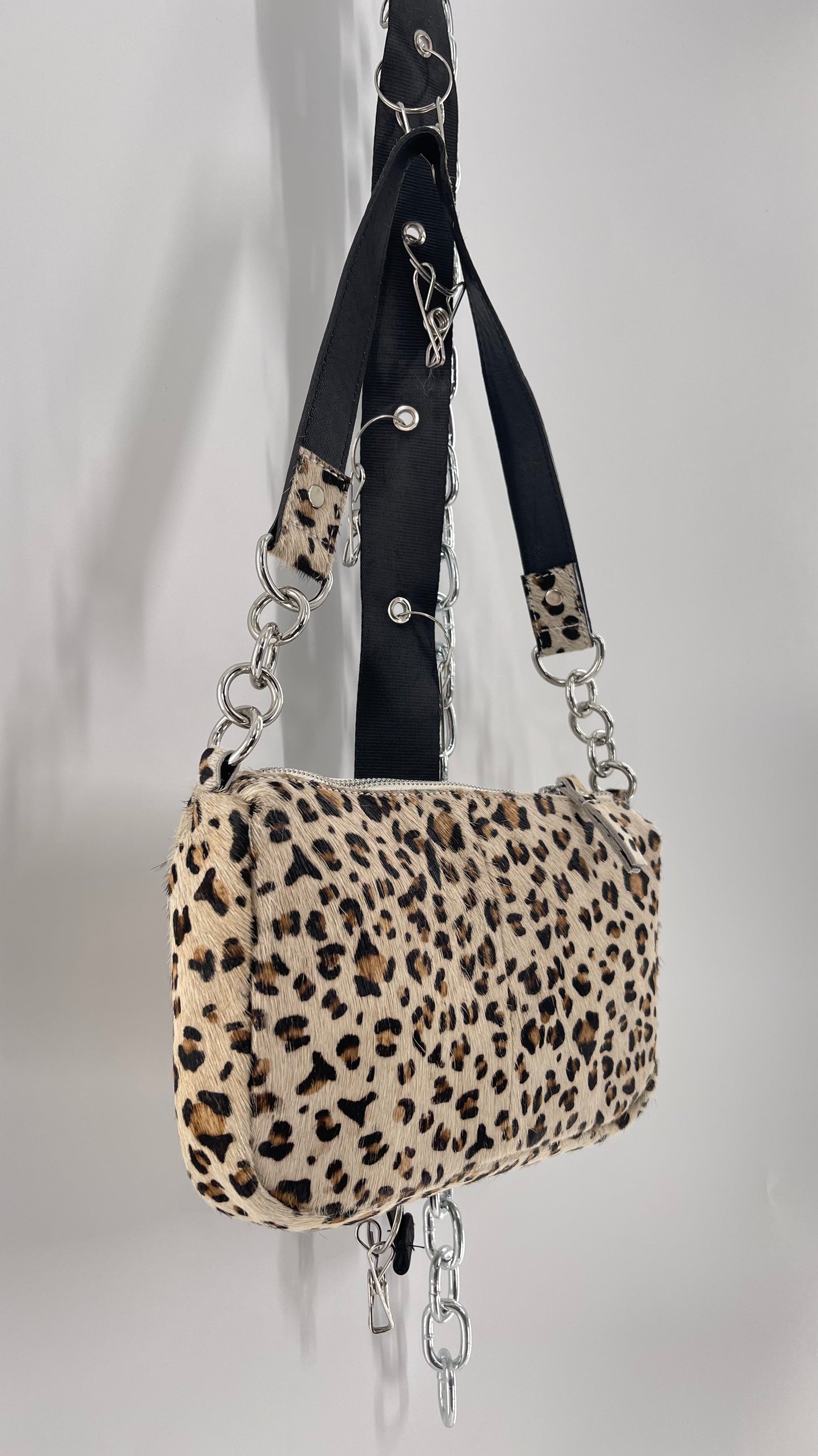 Free People Cheetah Print Textured Purse with Chain Strap