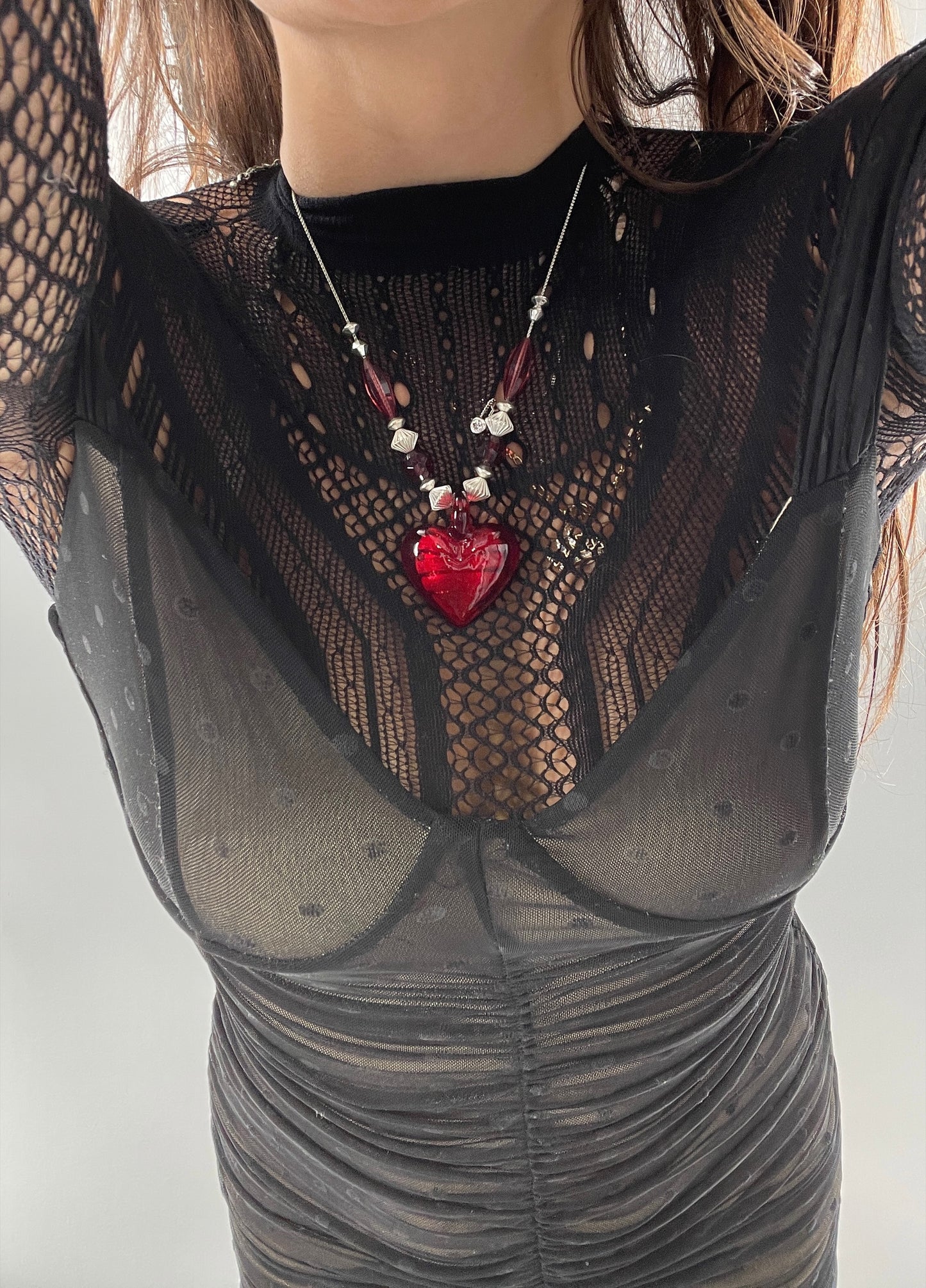 Vintage Glass Hearts Red Choker