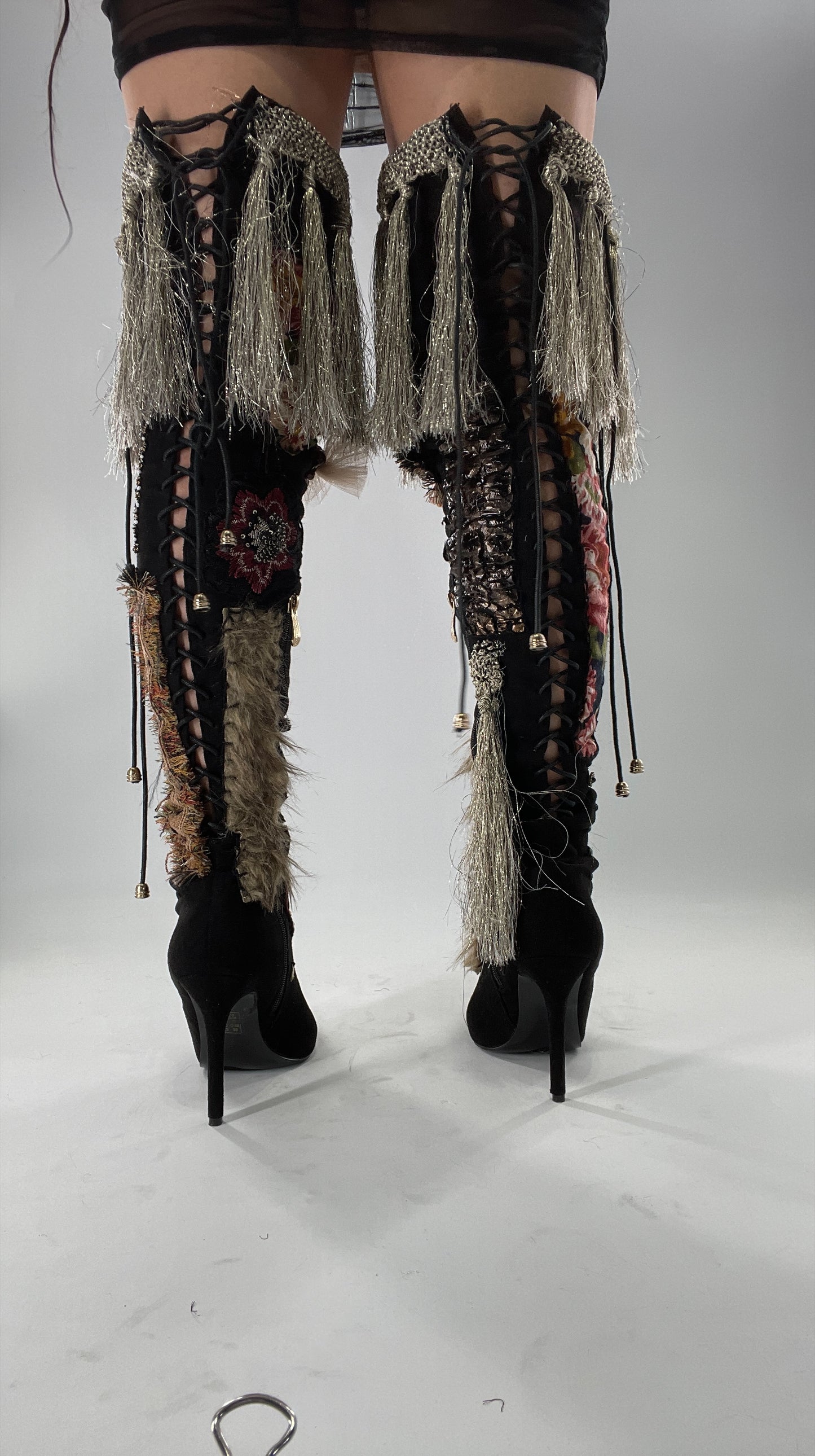 Custom Hand Sewn + Embroidered Thigh High Boots (7.5)