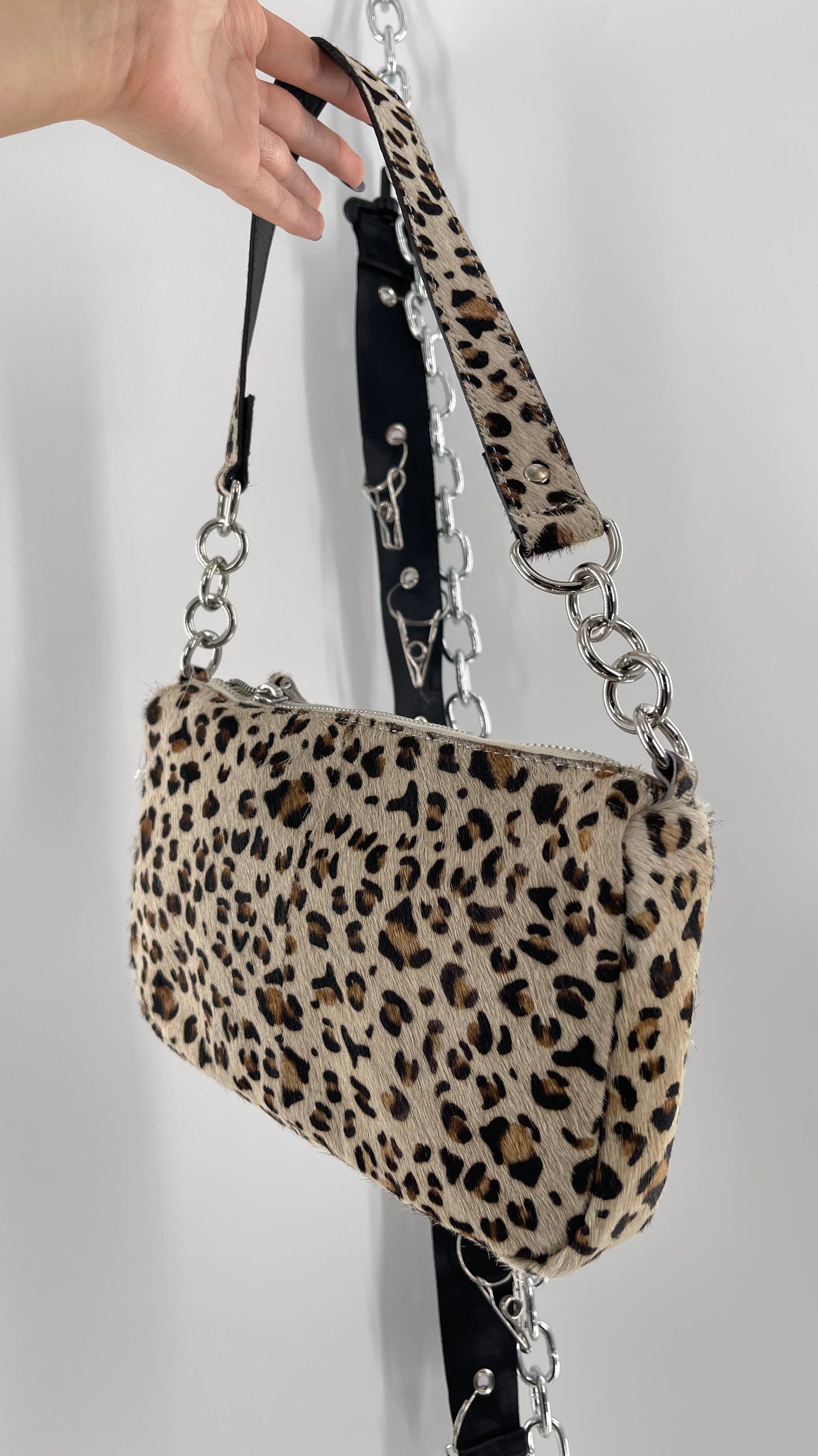 Free People Cheetah Print Textured Purse with Chain Strap