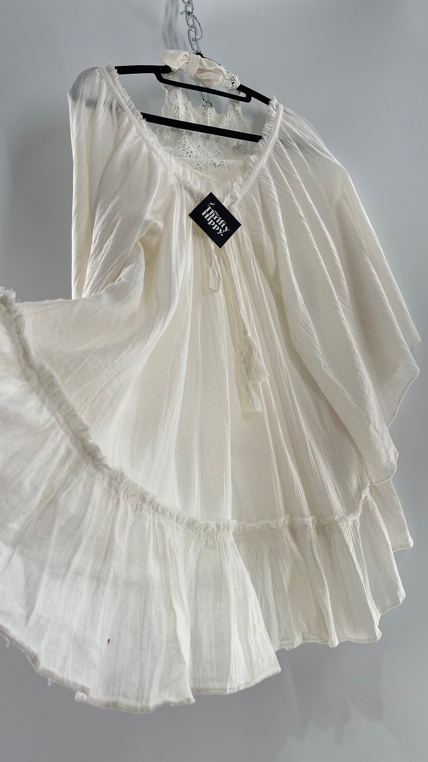 Free People Flowy Gauze/Cotton Free Flow Dress with Lace Halter (Small)