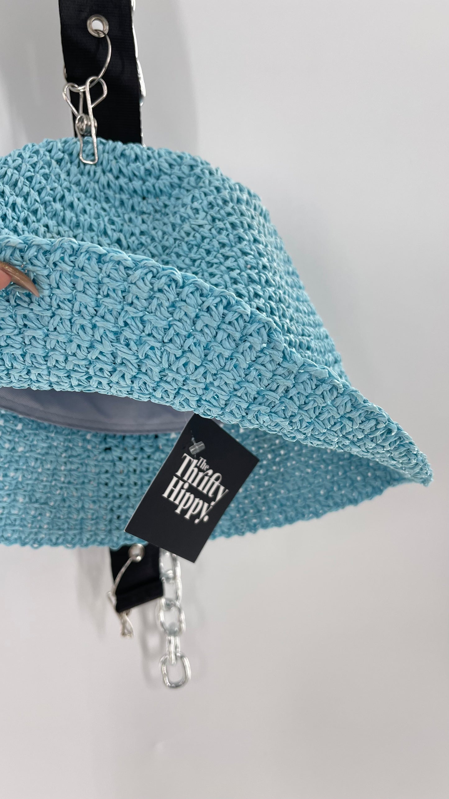 Urban Outfitters Baby Blue Straw Bucket Hat