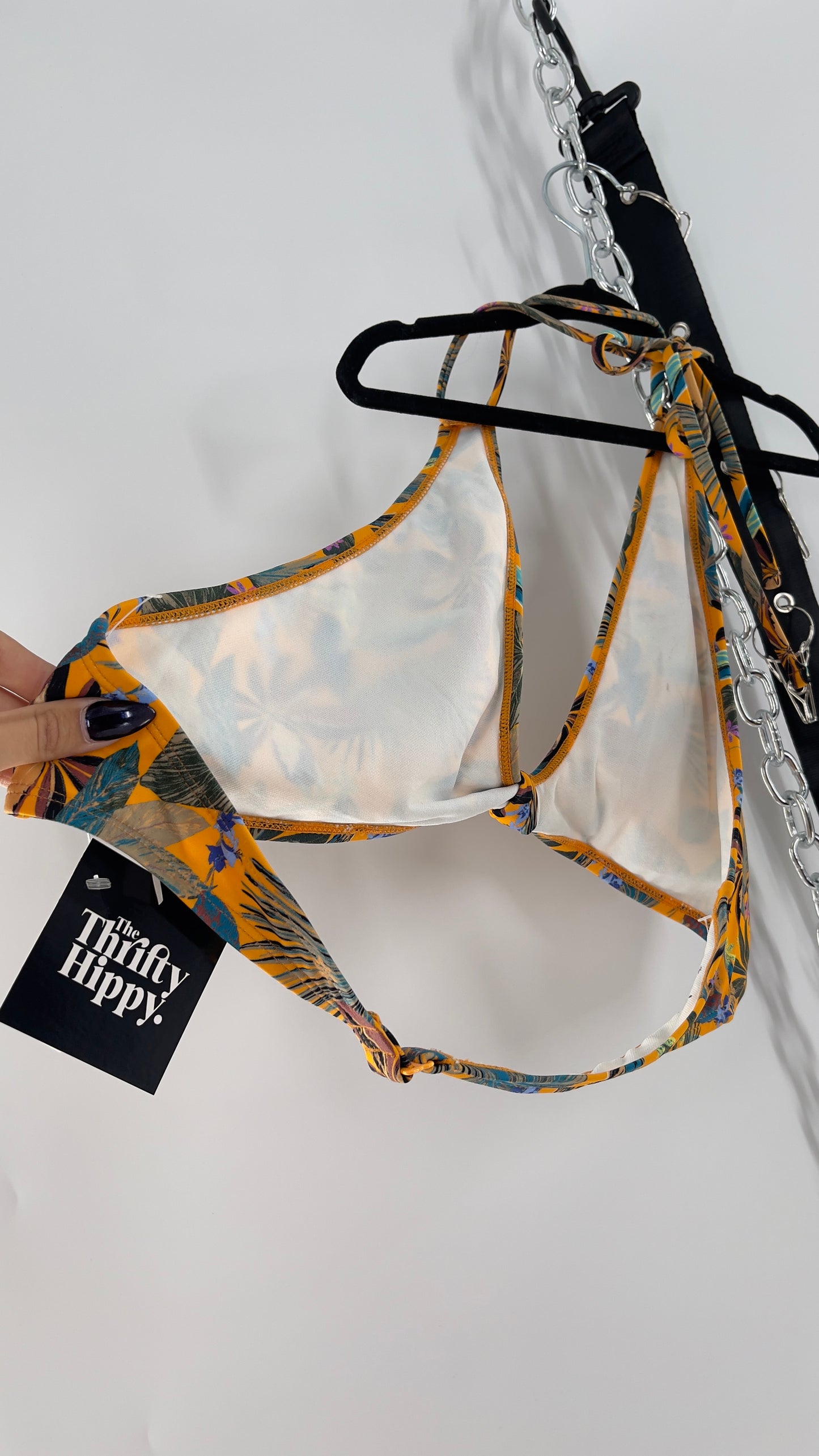 Urban Outfitters Out From Under Mustard Tropical Patterned Halter Swim Top (XL)