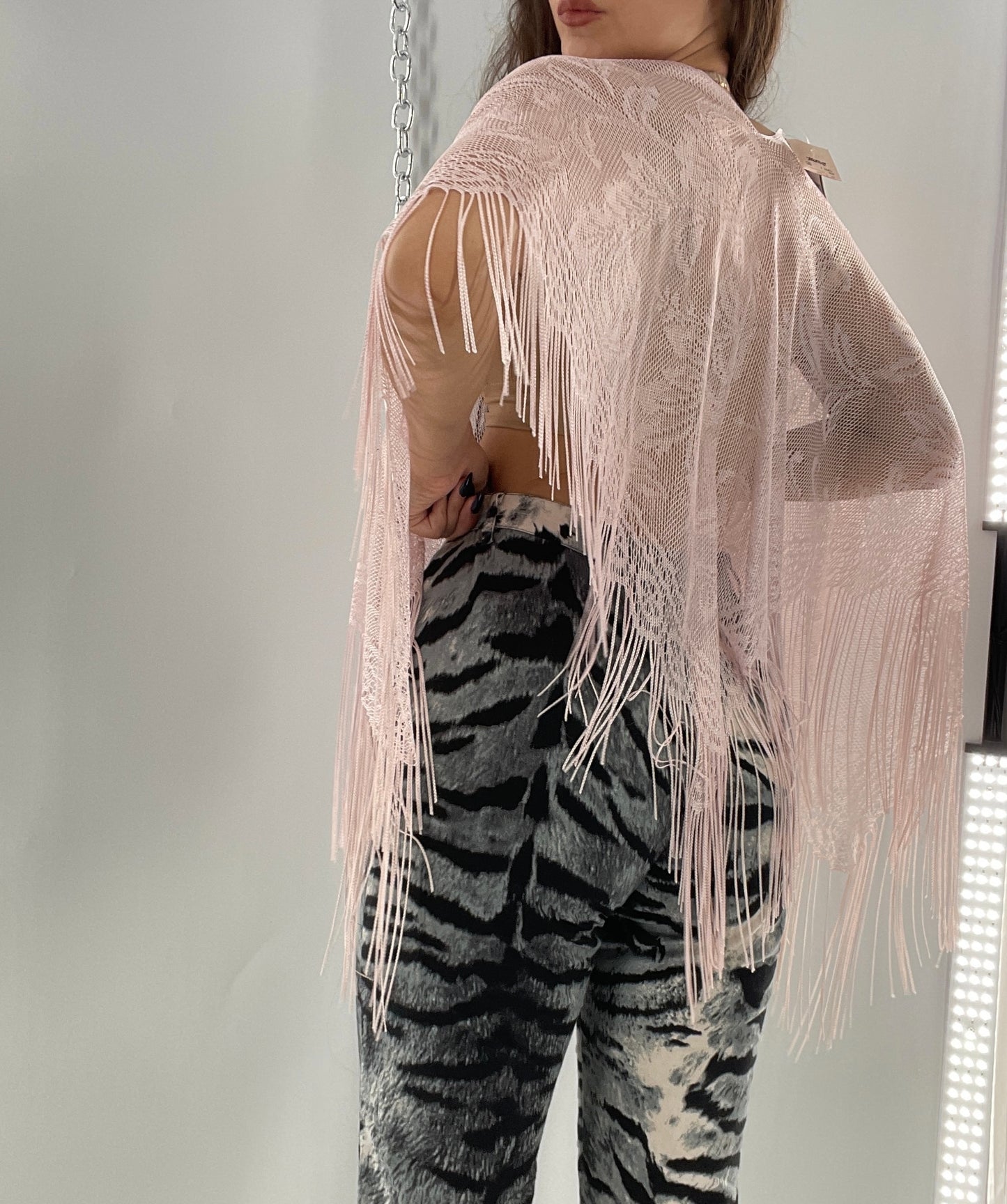 Vintage Pink Fringe Poncho (One Size)