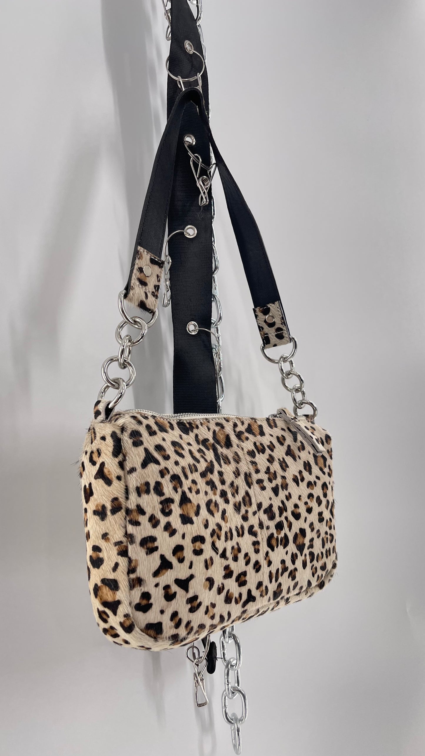 Free People Cheetah Print Textured Purse with Chain Strap