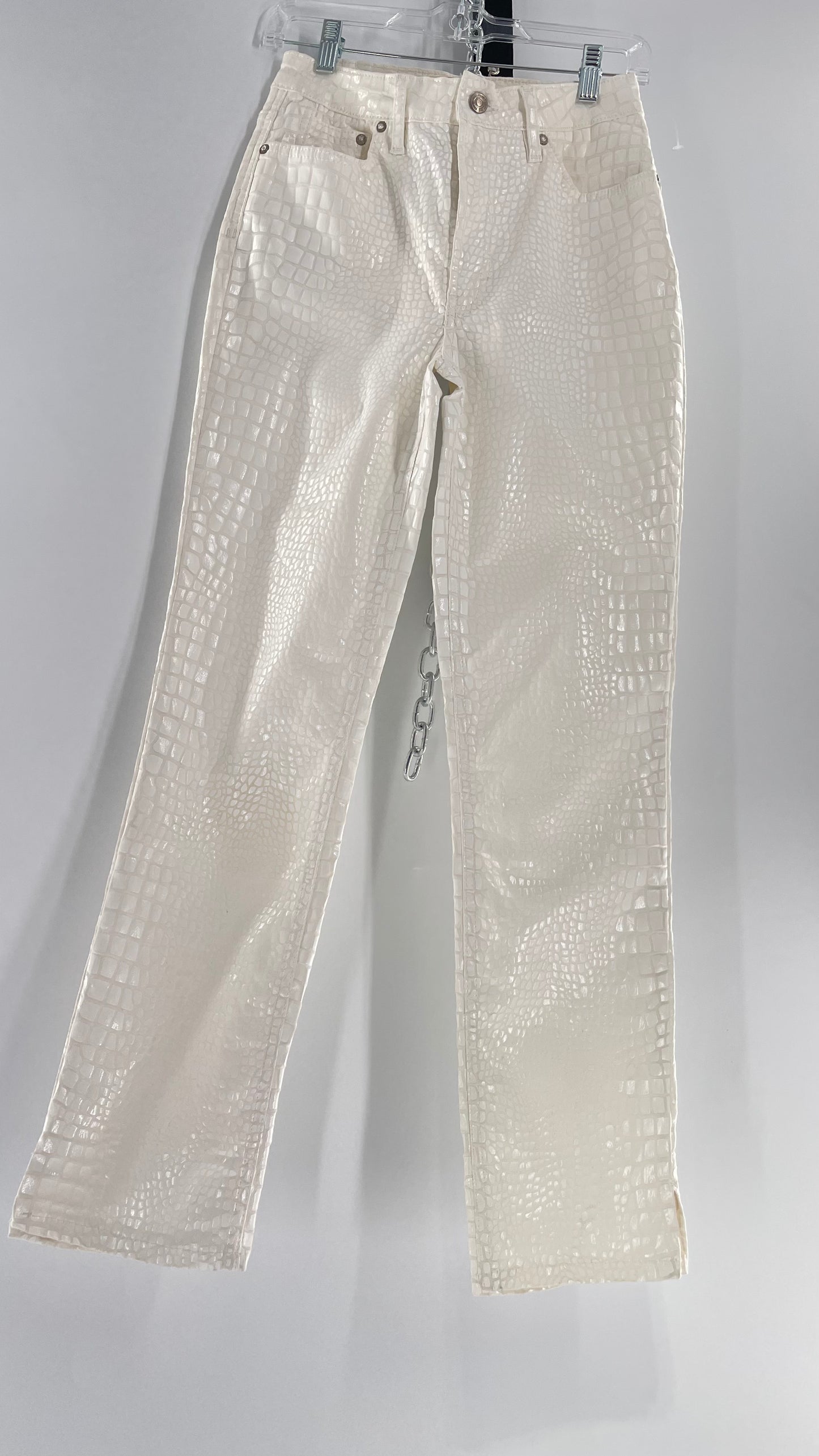 Free People White Straight Leg Jeans with Snake Patterned Texture (27)