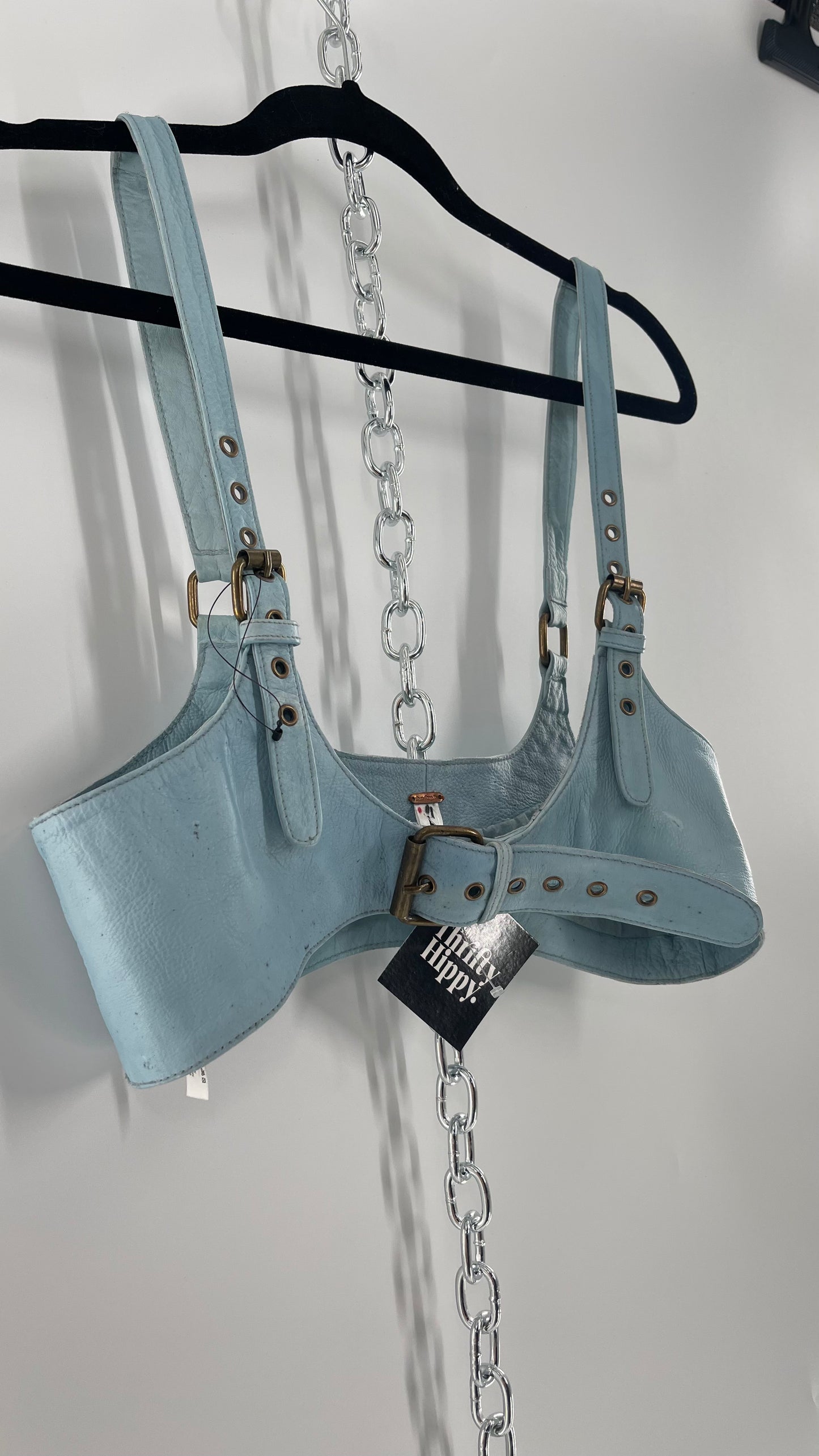 Free People Baby Blue Buckled Corset Belt (Large)