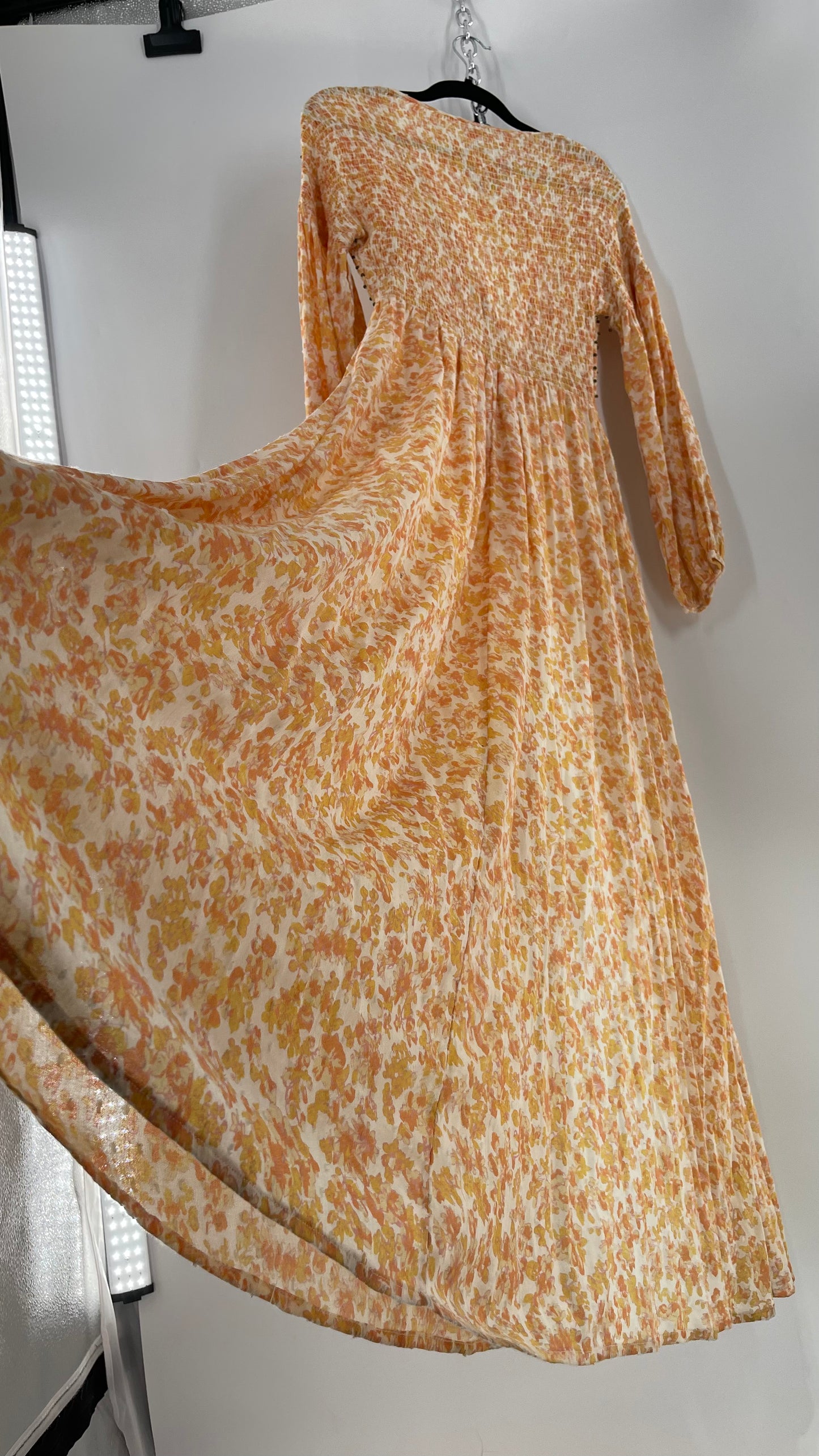 Intimately Free People Orange Floral Smocked Maxi Dress (XS)