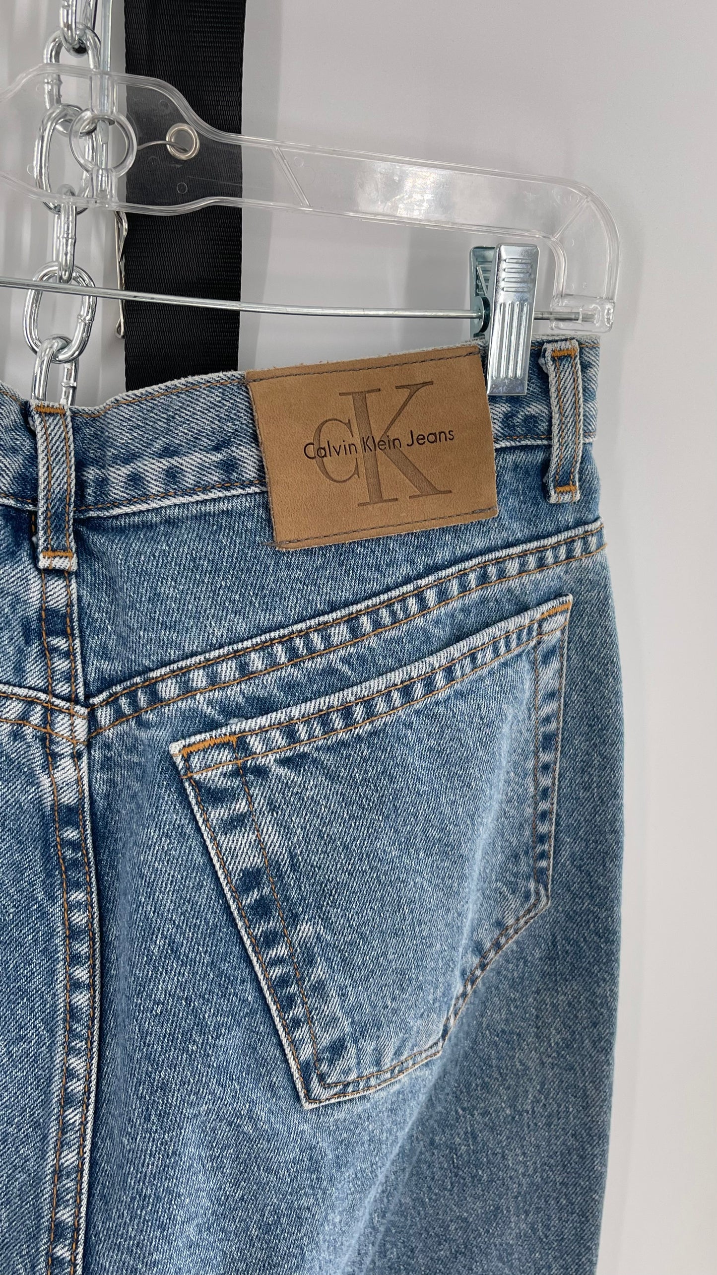 Vintage Calvin Klein Stone Washed Jeans with Silver Glitter Hem (29/30)