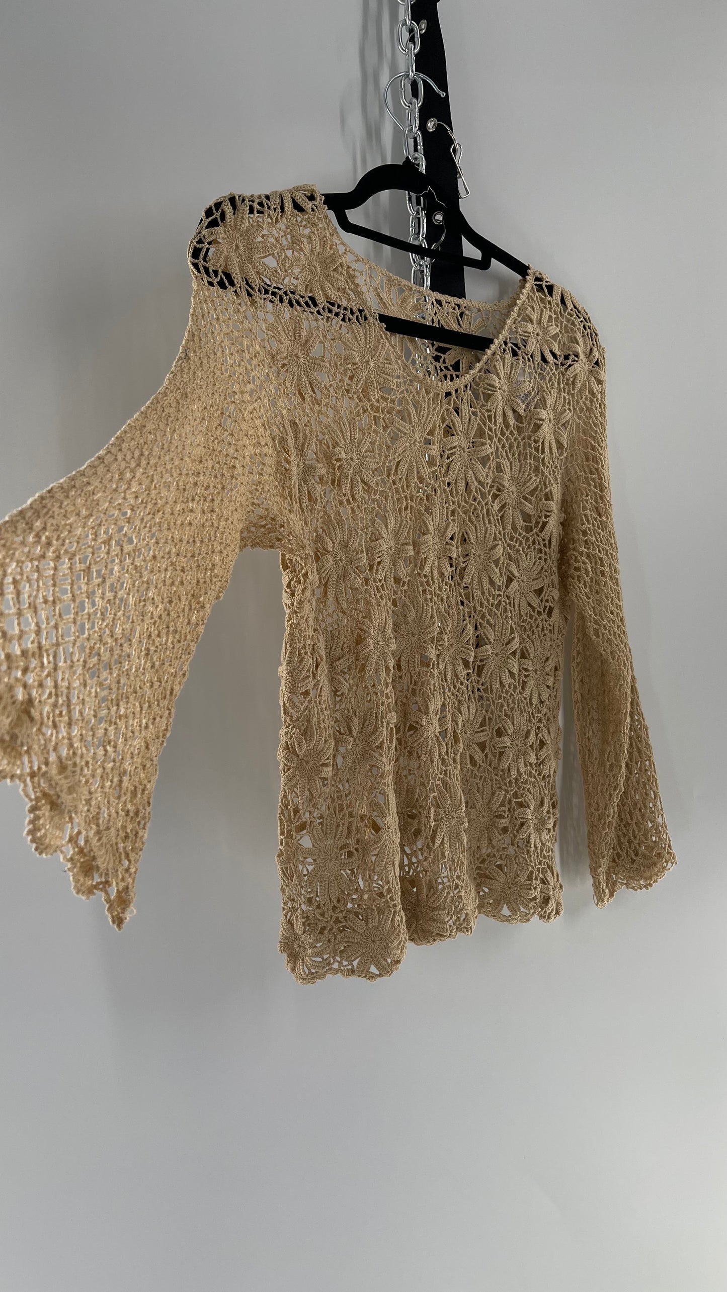 Vintage Crochet Long Sleeve Blouse (Medium)